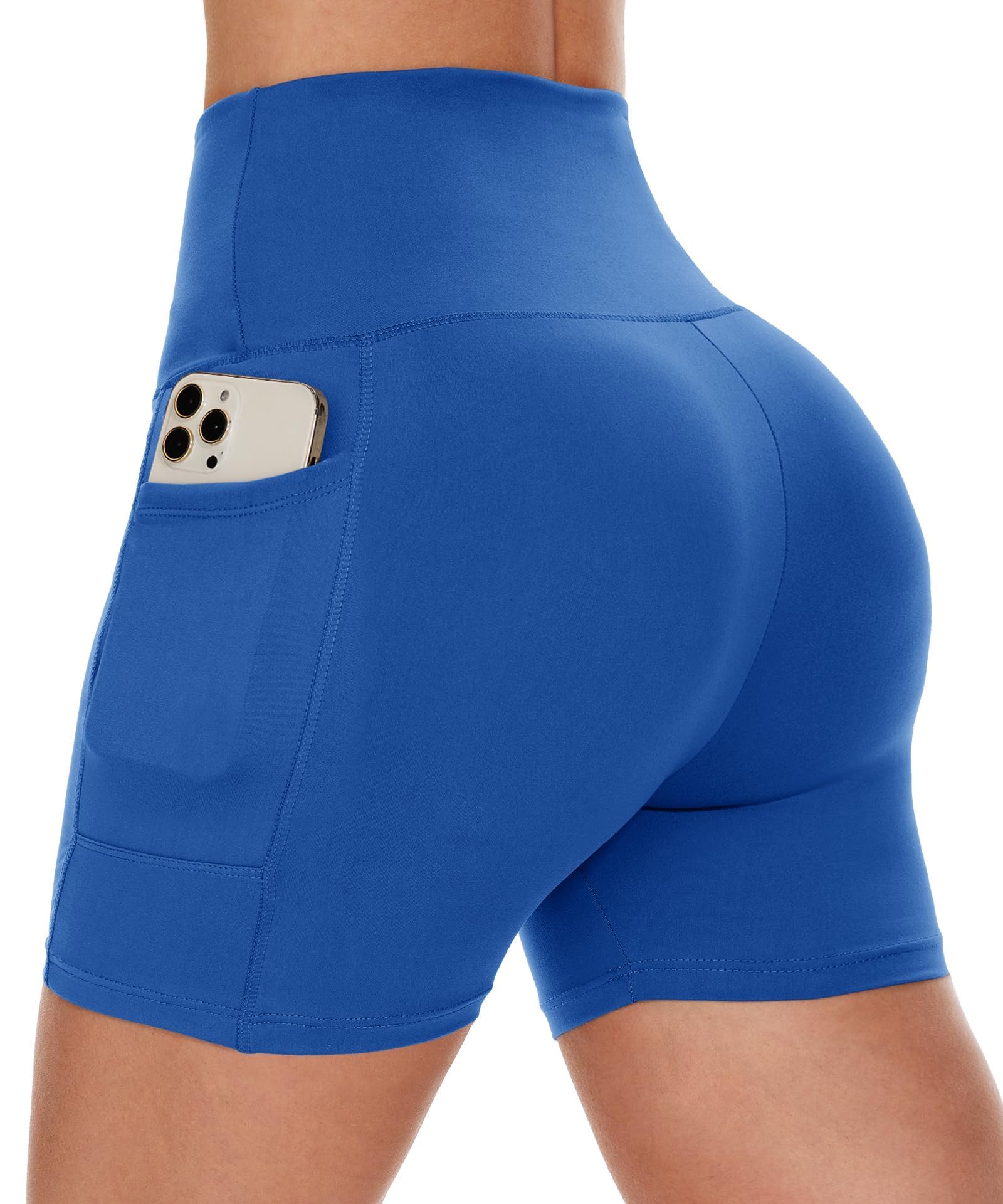 CAMPSNAIL Biker Shorts Women with Pockets - 3"-5"-8" High Waisted Workout Spandex Tummy Control Gym Running Yoga Shorts 5 IN XX-Large Royal Blue
