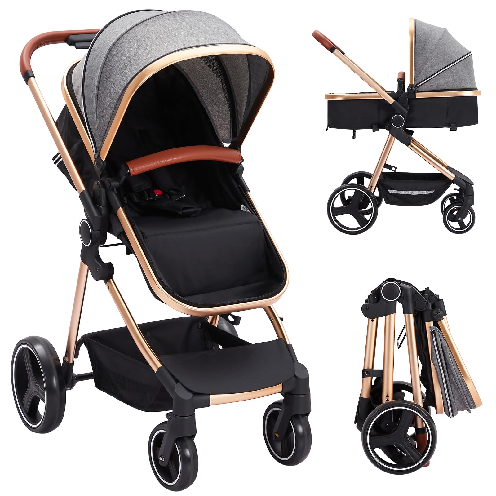 Garvee Baby Stroller for Toddler.Foldable Aluminum Alloy Pushchair with Adjustable Backrest.Bassinet Stroller Adjustable Direction & High Landscape In