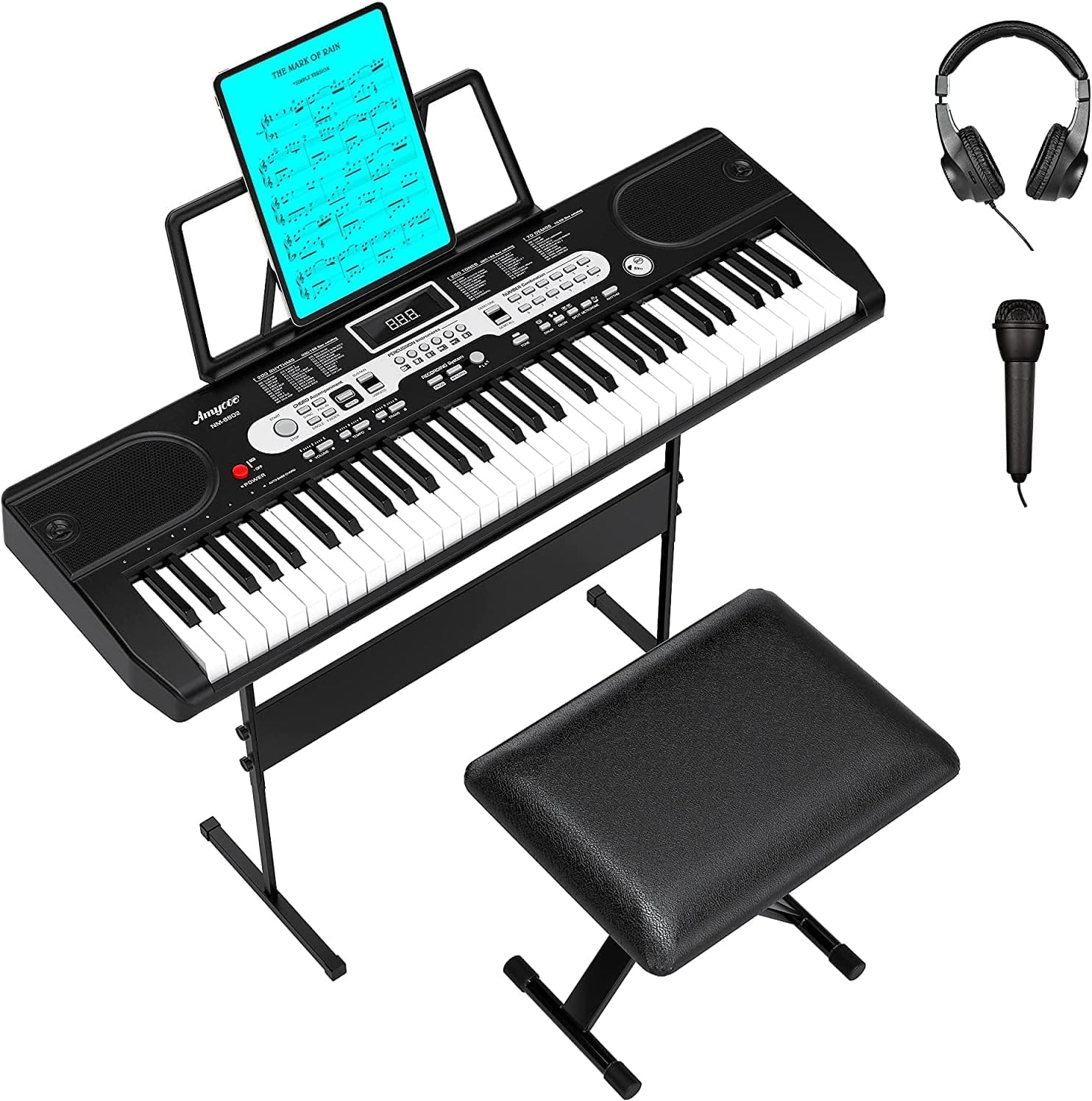 Garvee 61-Key Electric Keyboard Piano + 200 Timbres & Rhythms + Record Playback + Detachable Microphone + Portable + Suitable for Beginners & Kids