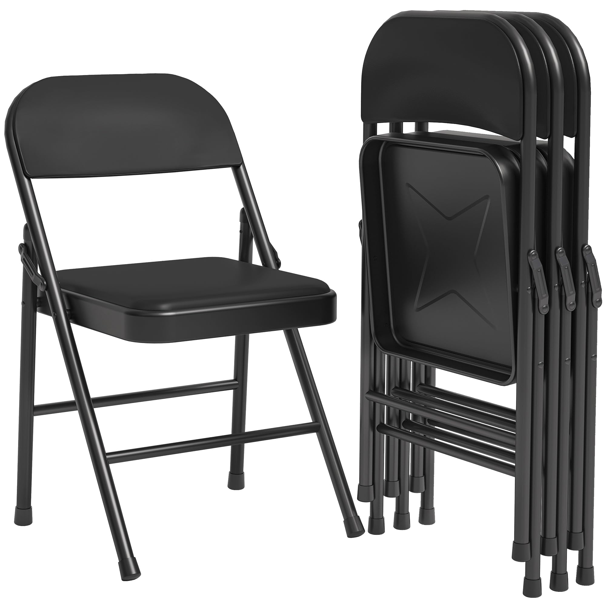 Garvee Folding Chairs Set of 4, PU Upholstered, Metal Frame, 350 lbs Capacity, Portable, Dining Room, Office, Camping