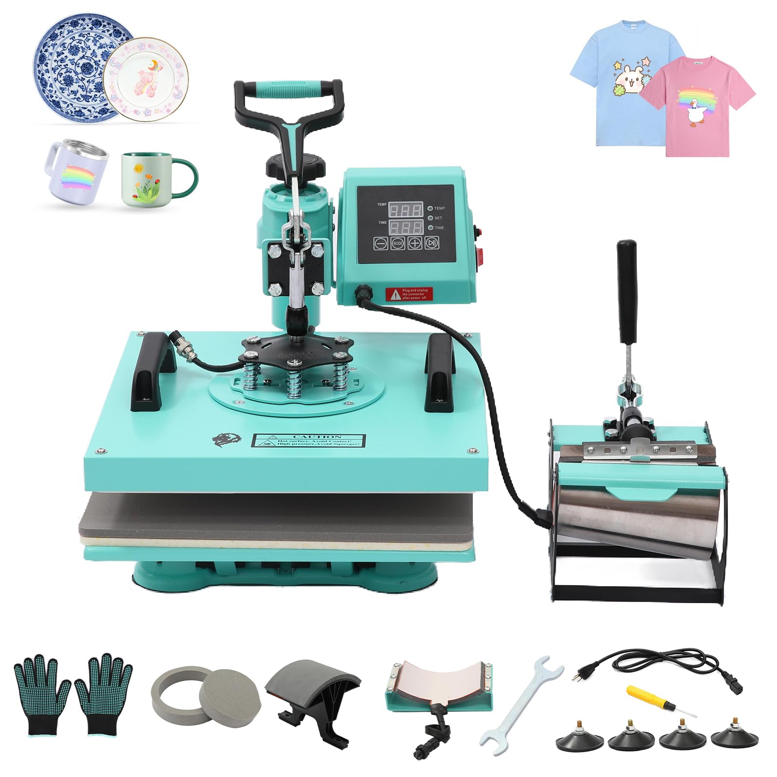 Garvee 6 in 1 Heat Press Machine, 15x15 inch Sublimation Heat Press, 360° Swing Away Digital Heat Transfer Multifunction Heat Transfer Sublimation Com