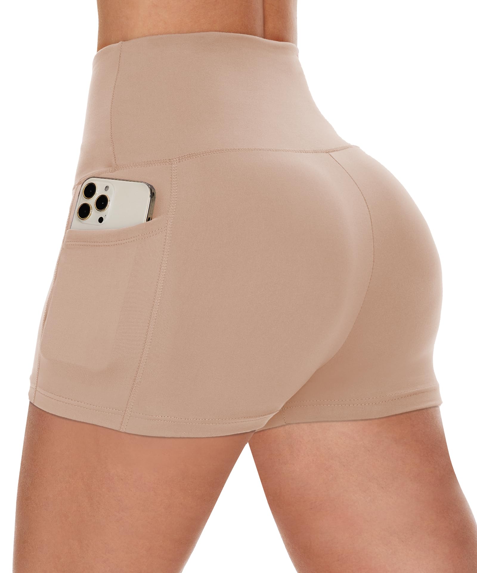CAMPSNAIL Biker Shorts Women with Pockets - 3"-5"-8" High Waisted Workout Spandex Tummy Control Gym Running Yoga Shorts 3 IN Large-X-Large Nude