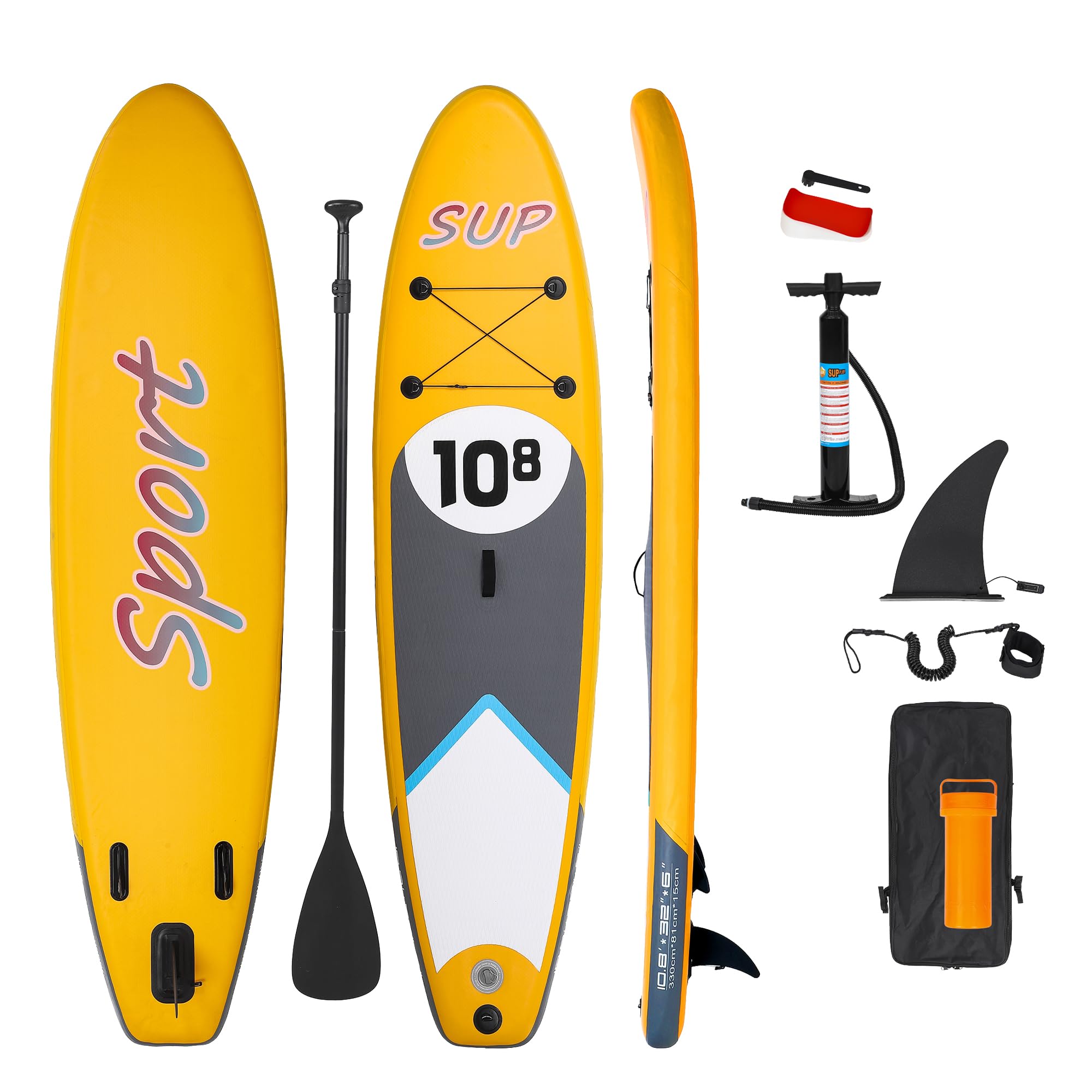 Garvee Inflatable Paddle Boards for Adults, PVC Stand Up Paddle Board 6 Inches Thick, Paddleboard with Non-Slip SUP Bottom Fin, Hand Pump and Carry Ba