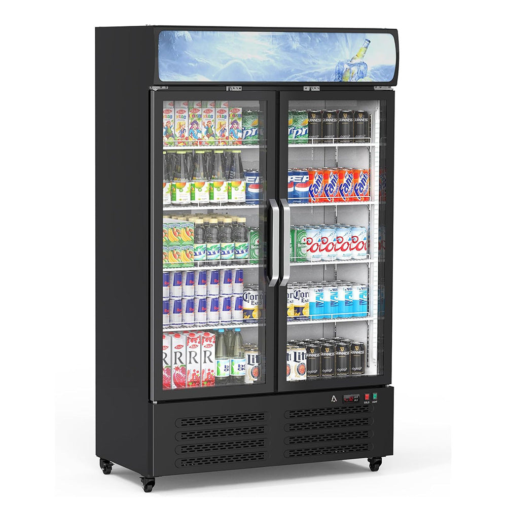 Garvee 26.2 cu.ft Commercial Beverage Display Refrigerator with 2 Glass Door, Upright Beverage Cooler with LED Lighting, Adjustable Shelves and Drink 