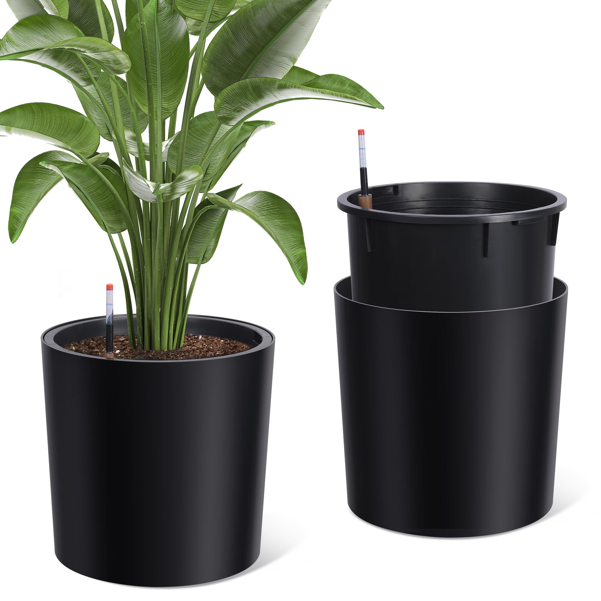 Garvee Tall Round Planter Set of 2, 20" Large Flower Pot Outdoor, Planters for Indoor Plants with Built-in Drainage and a Water Level Monitor and Whee