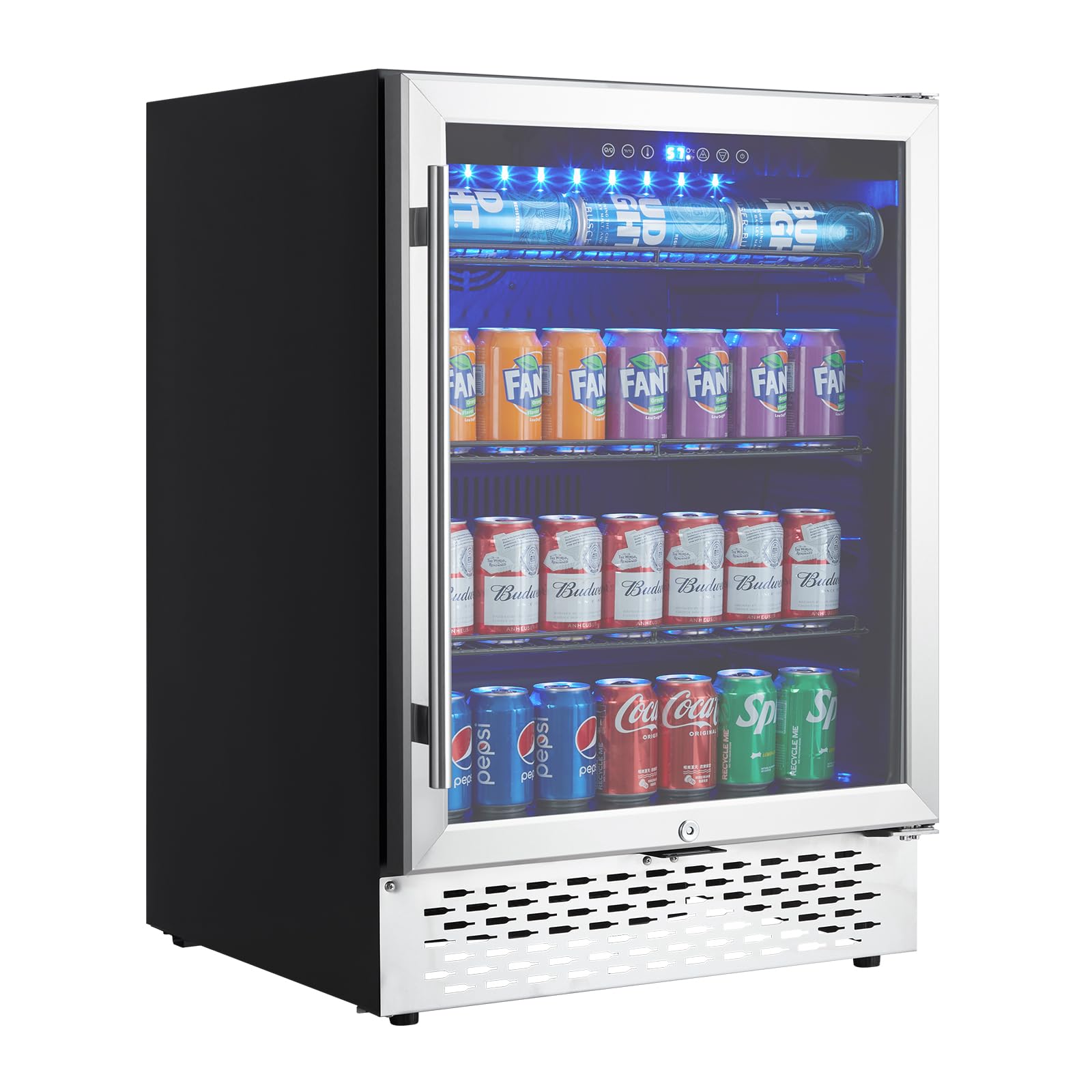 Garvee Beverage Refrigerator with 120 Cans Built-in-Freestanding Beverage Cooler, Digital Memory Under Counter Beer Fridge with Glass Door, Safety Loc