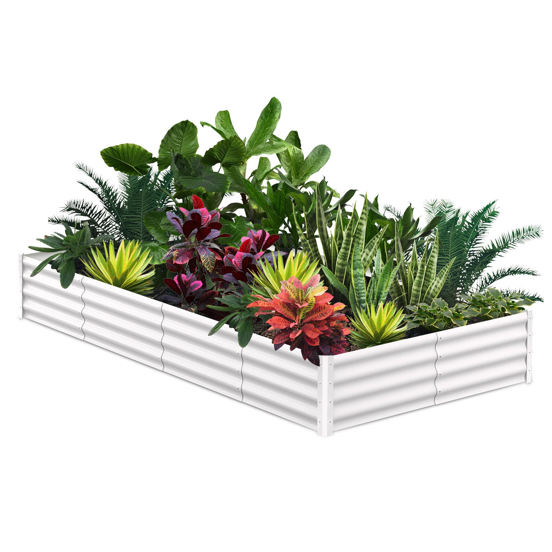 Garvee 8'x4'x1' Galvanized Rectangular Raised Garden Bed - Outdoor Metal Planter for Vegetables, Flowers & Herbs, White