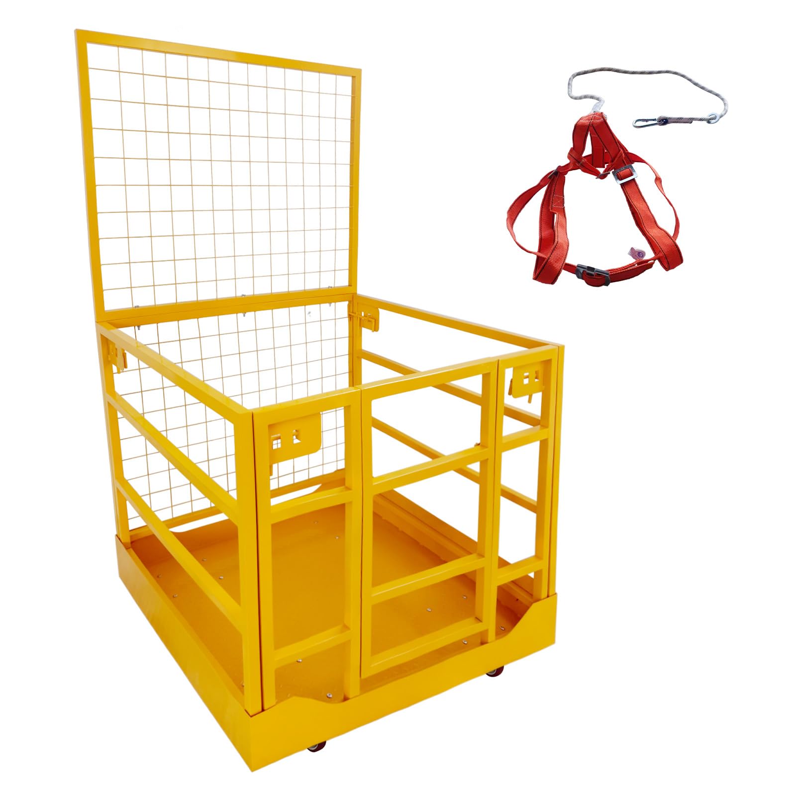 Garvee Forklift Safety Cage, 43" x 45" Forklift Basket with Wheel, 1300 lbs Capacity Forklift Work Platform With Safety Harness, Aerial Platform for L