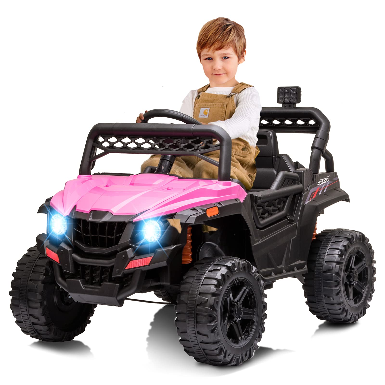 Garvee 12V Kids Car: Ride-On Truck, Remote, Suspension, LED, 1.8-3.7 MPH, MP3, Engine Sound, ASTM Certified, for 3-7 Years - Pink