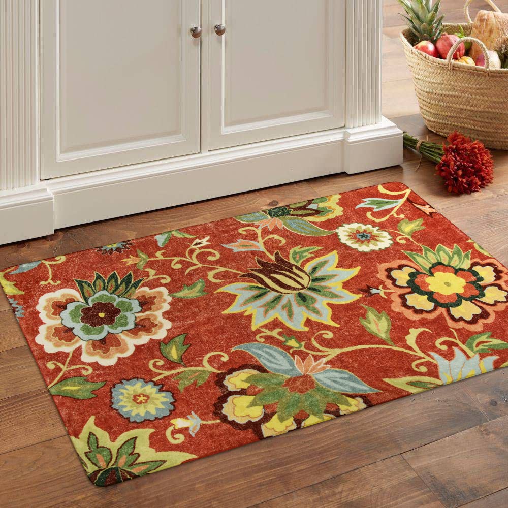 Lahome Red Kitchen Rugs - 2'x3' Small Entryway Rug Washable Kitchen Mat, Non Slip Area Rug Throw Modern Floral Rugs Door Mat for Bathroom Bedroom 2-co