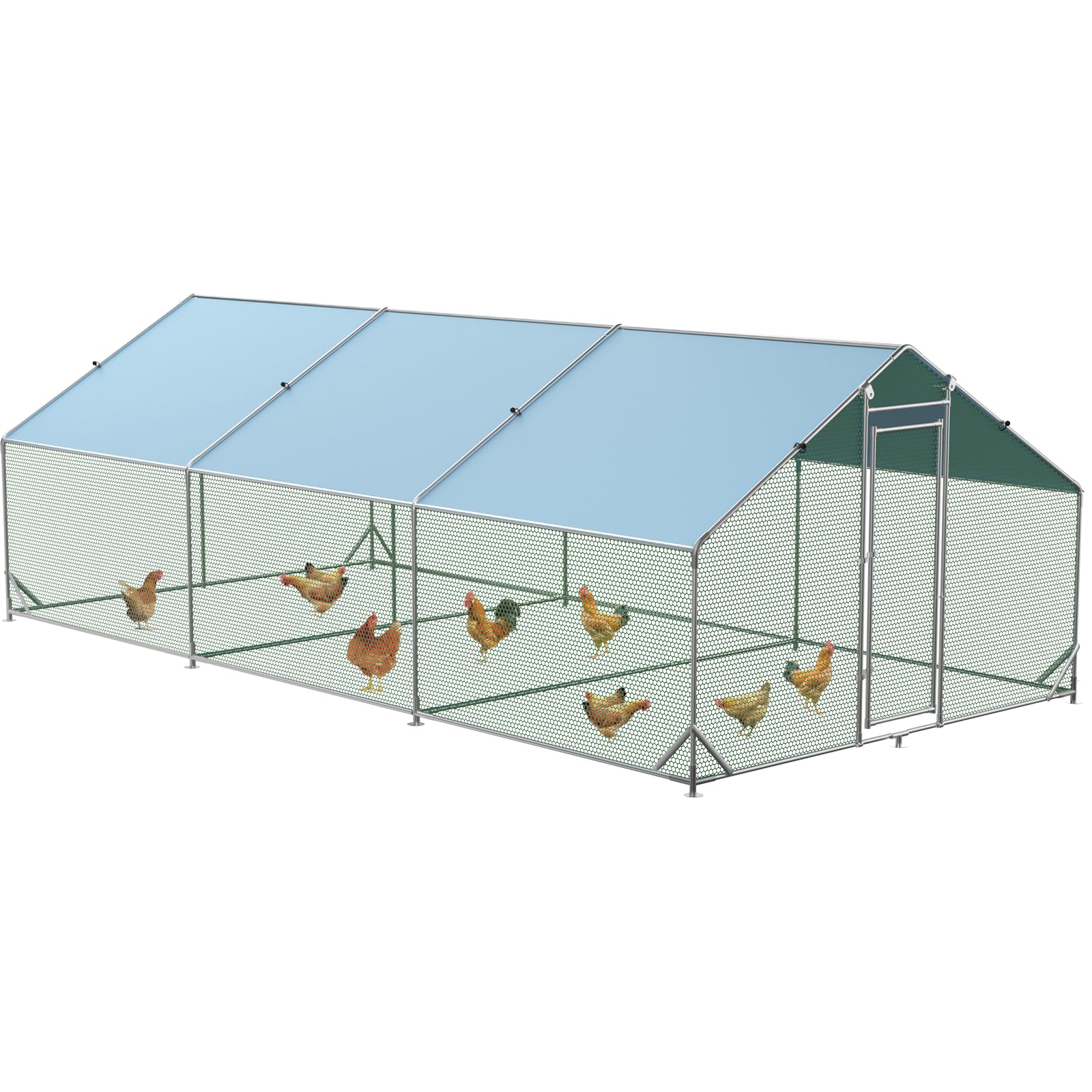 Garvee Chicken Run 9.8'x6.5'x6.4', Large Metal Chicken Coop Heavy Duty Hen House with Waterproof Anti-Uv Cover for Outdoor Chicken Pens with Reforced 