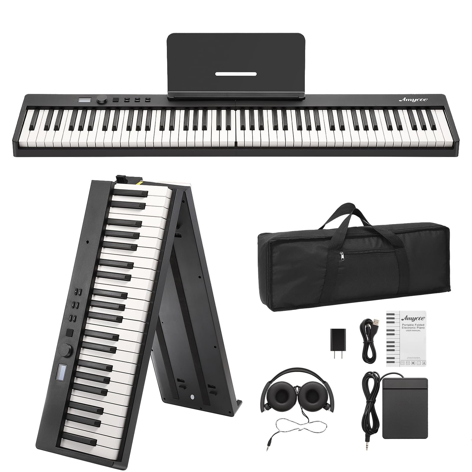Garvee Folding Piano Keyboard,Portable Piano Keyboard 88 Keys for Beginner,Full Size Digital Piano with Sustain Pedal,Headphones, Handbag, Bluetooth, 