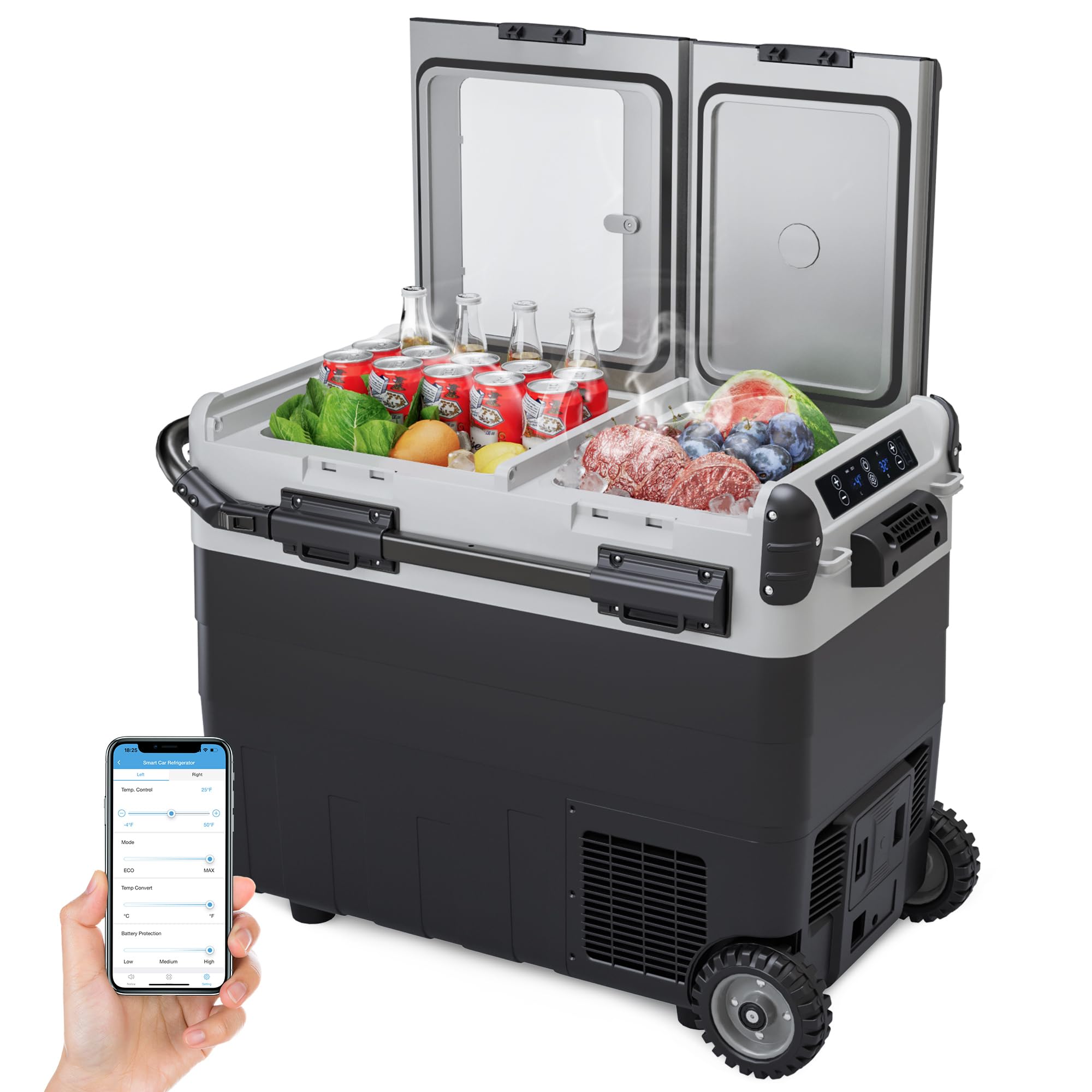 Garvee 50L Dual Zone Car Refrigerator, 12V-24V Electric Cooler, Portable Freezer with WiFi App Control for Car, Truck, Home Use