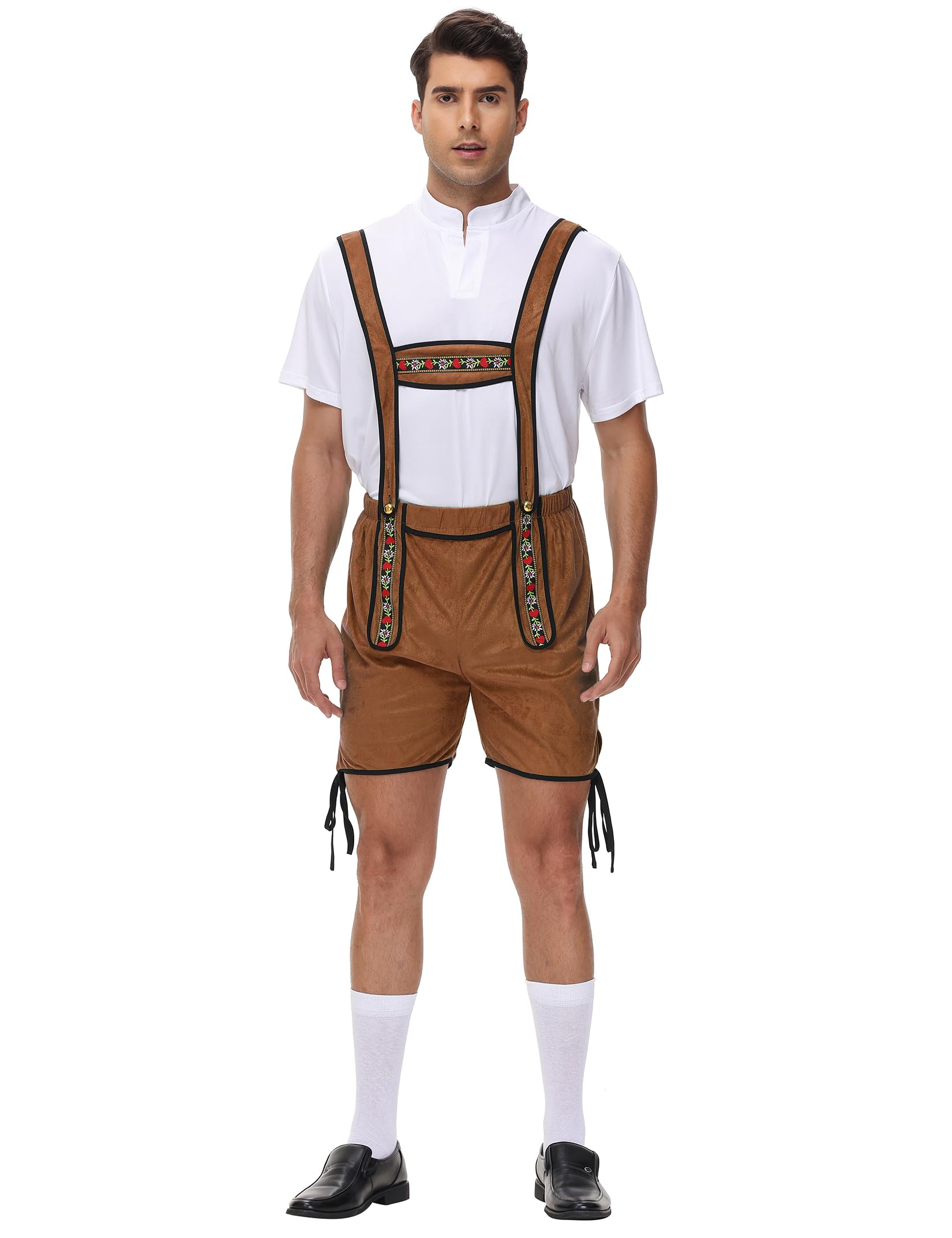 Garvee Men's 2 Pcs German Oktoberfest Costume Set Bavarian Lederhosen Shirts Set Brown XX-Large Traditional Halloween Party