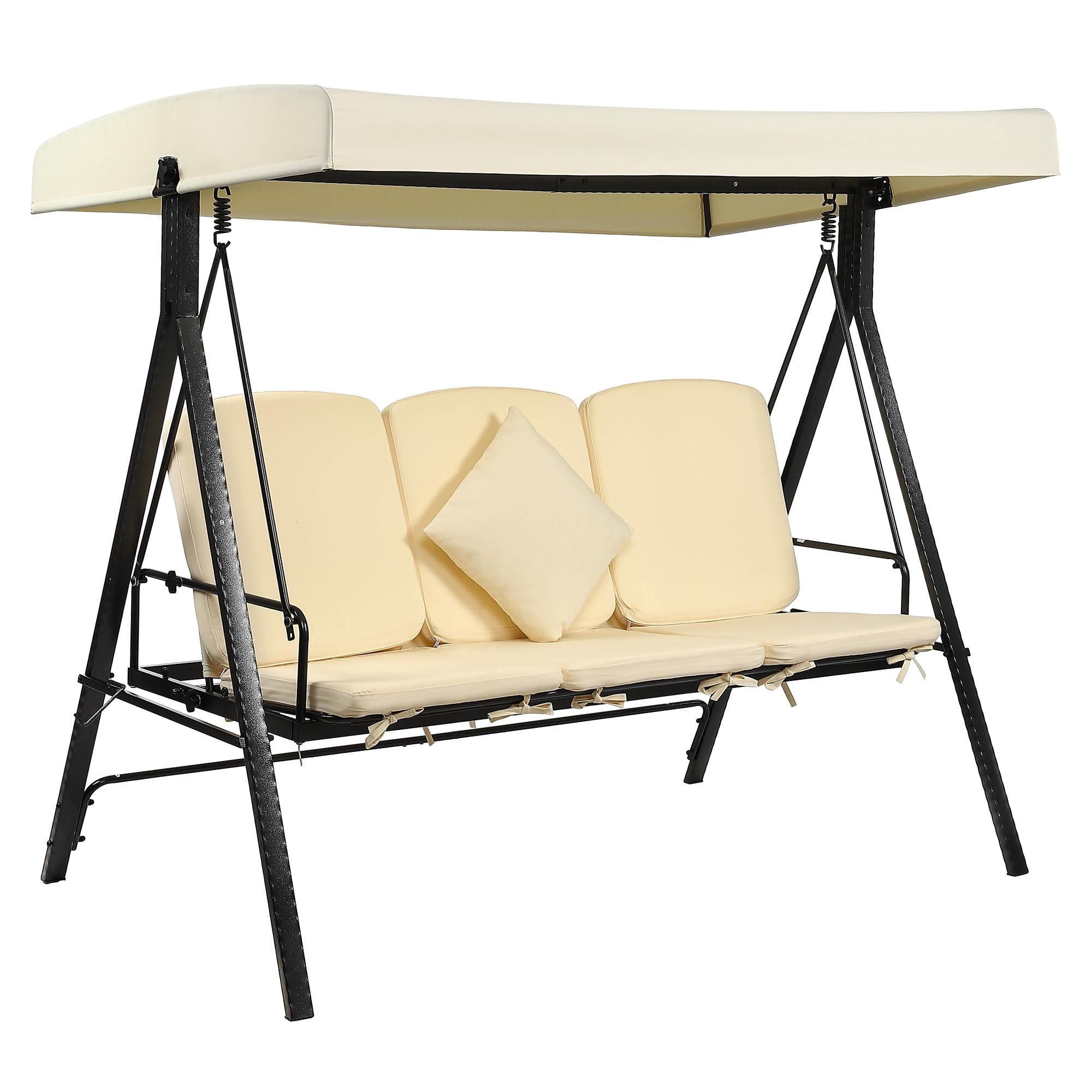 Garvee 3-Seat Outdoor Patio Swing Chair, 2-in-1 Extended Patio Swings Chair with Canopy,Outdoor Porch Swing,Garden Swing,Outdoor Seating for Backyard,