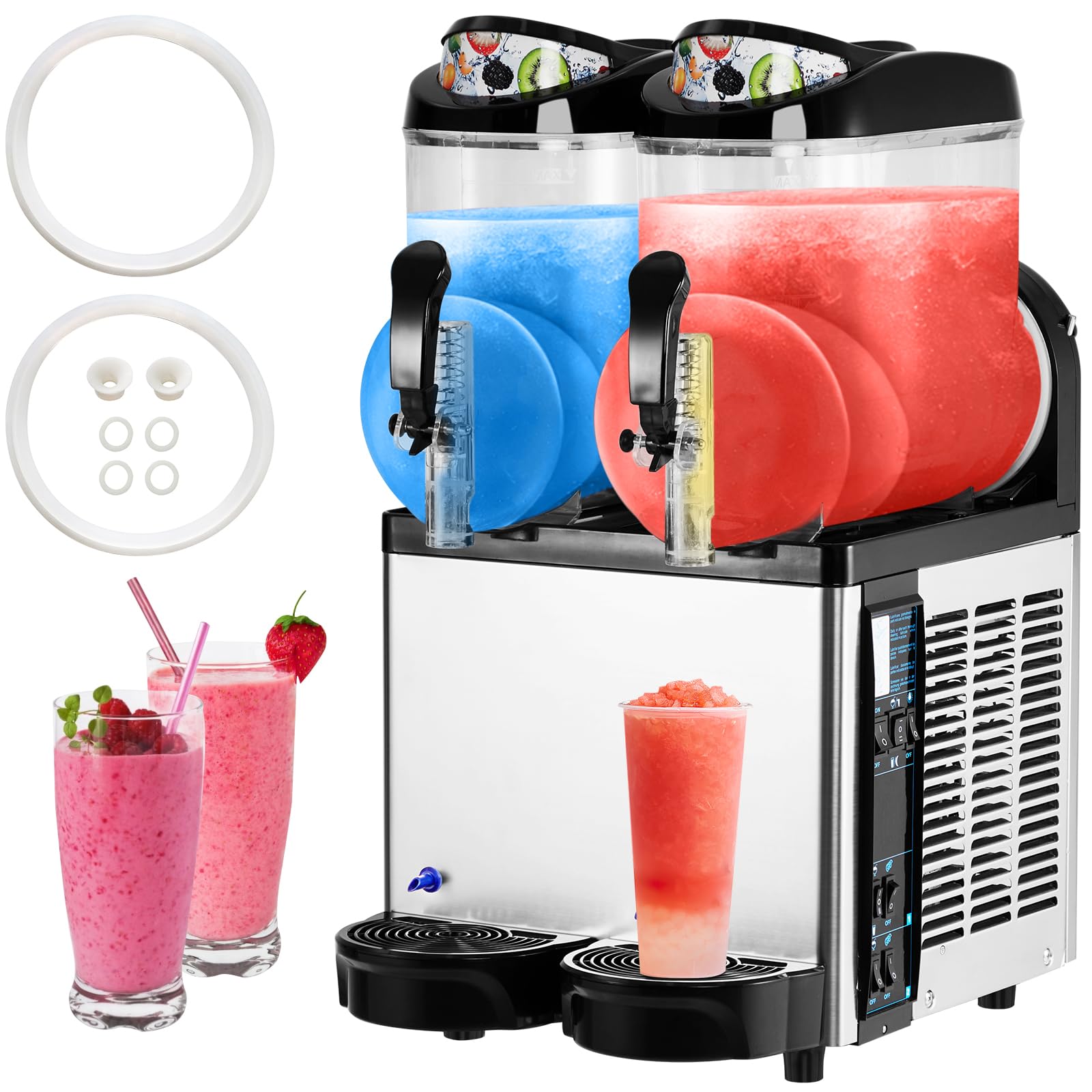 Garvee 12Lx2-6.4 Gals Commercial Slushy Machine Margarita Machine 500W Frozen Drink Machine Food-Grade PC Tanks for Restaurants Bars Pool Parties