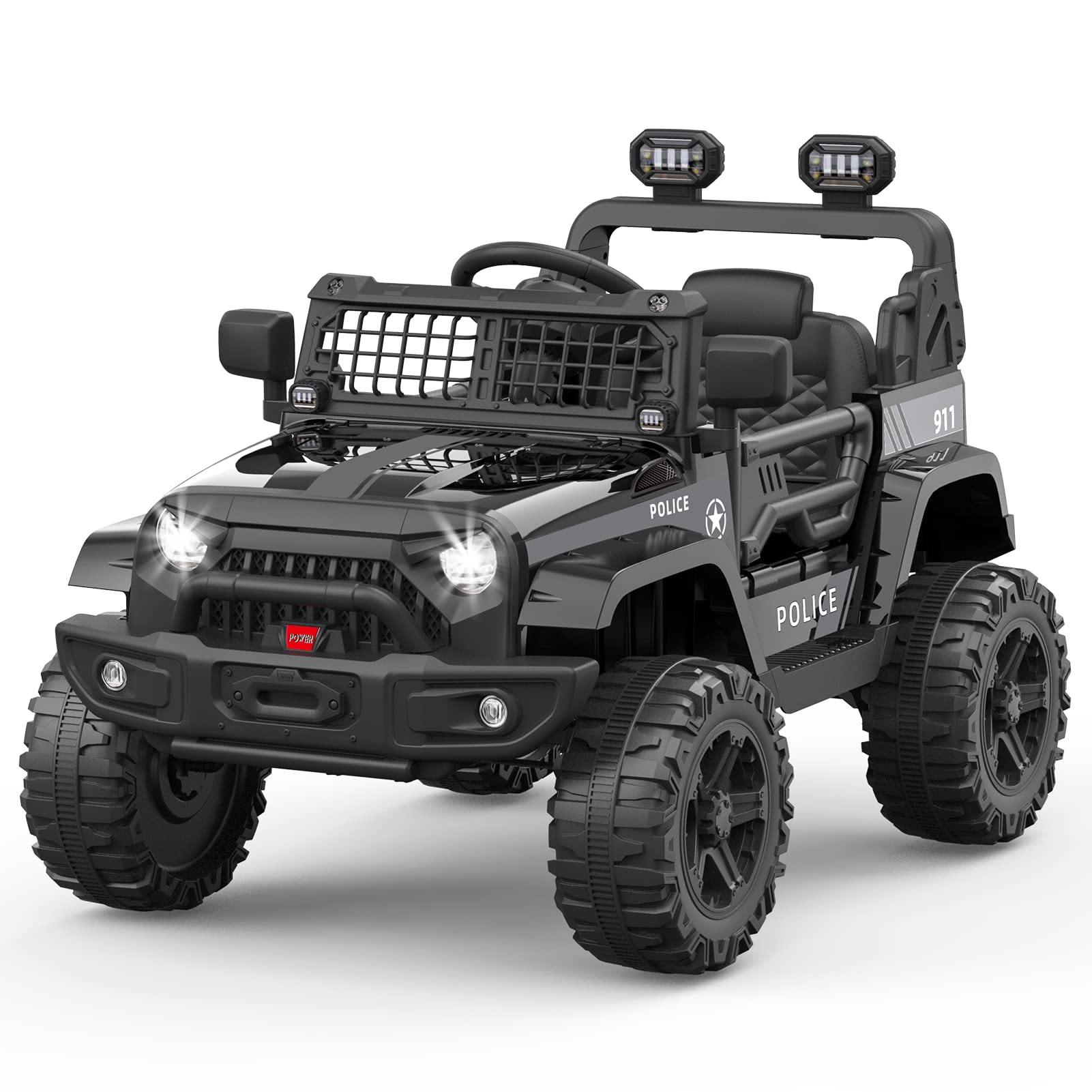 Garvee Ride on Truck Car 12V Kids Electric Vehicles with Remote Control Spring Suspension, LED Lights, Bluetooth, 2 Speeds - Black