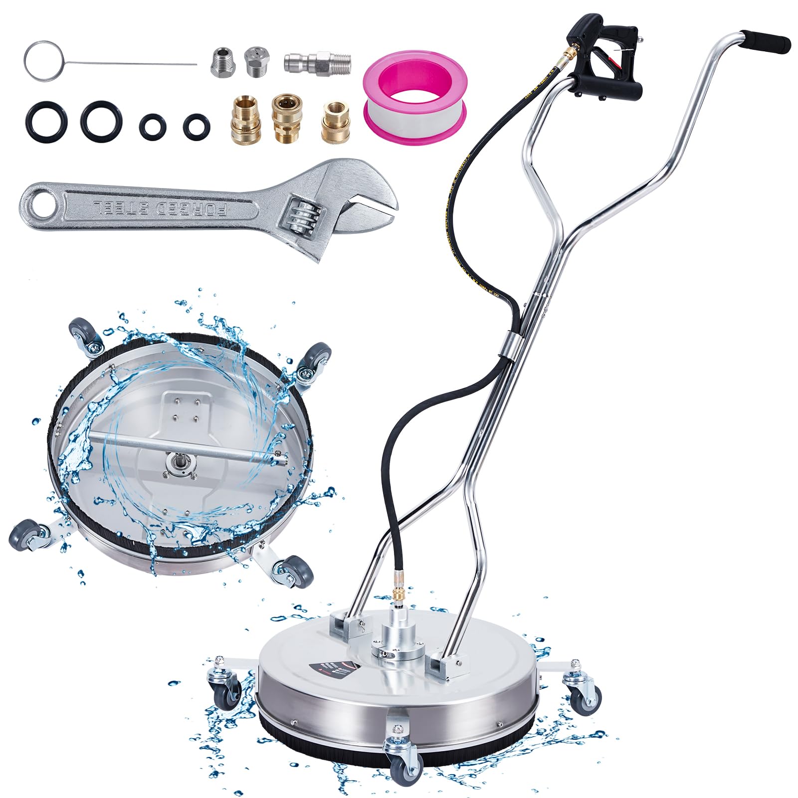 Garvee 20" Stainless Steel Pressure Washer Surface Cleaner 4000 PSI with Dual Handle 4 Wheels, 3-8" Connector & 2 Nozzles for Driveway Deck Patio Side