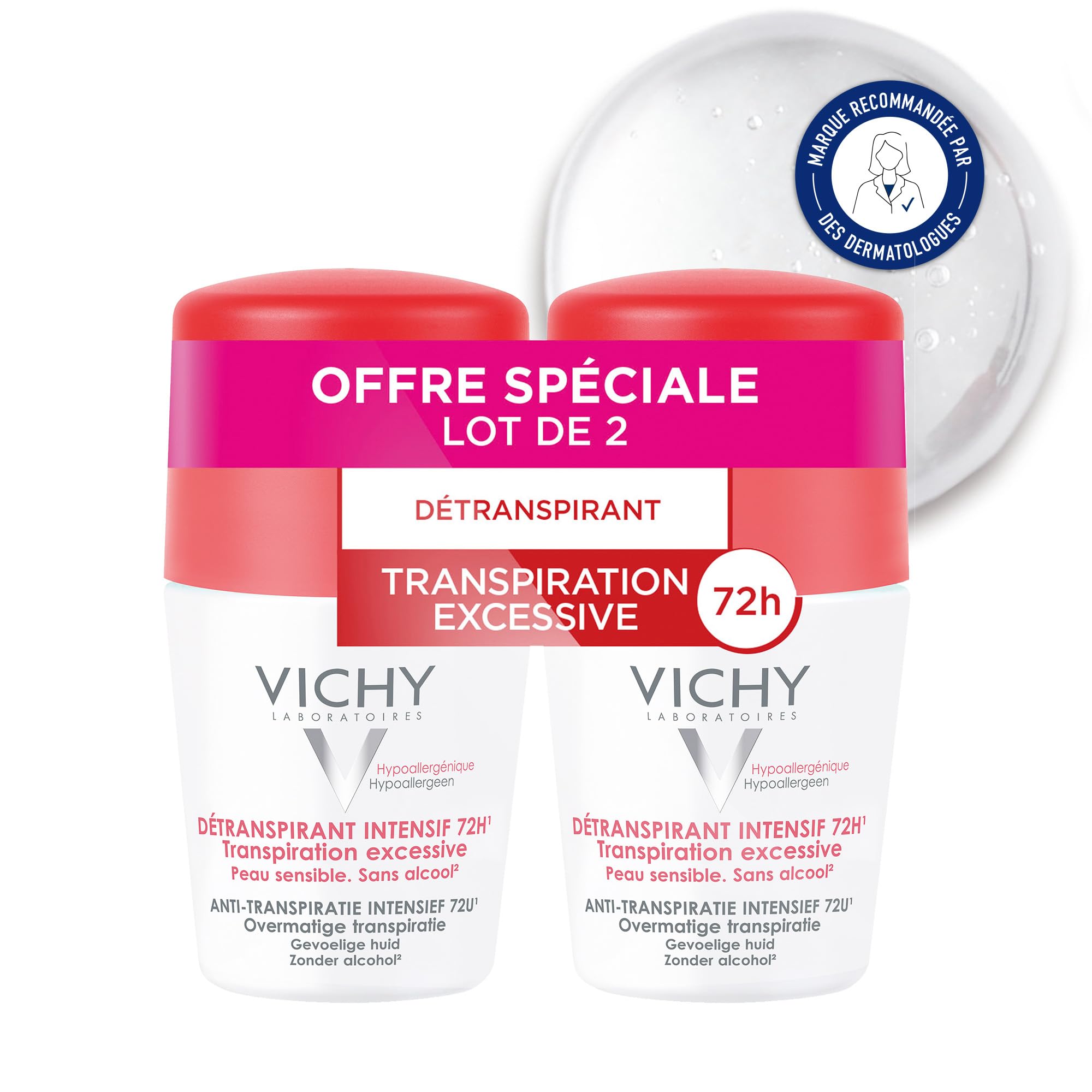 Vichy Deodorant respirabil Intensive Effective 72h Roll-on Piele sensibilă 2x50ml