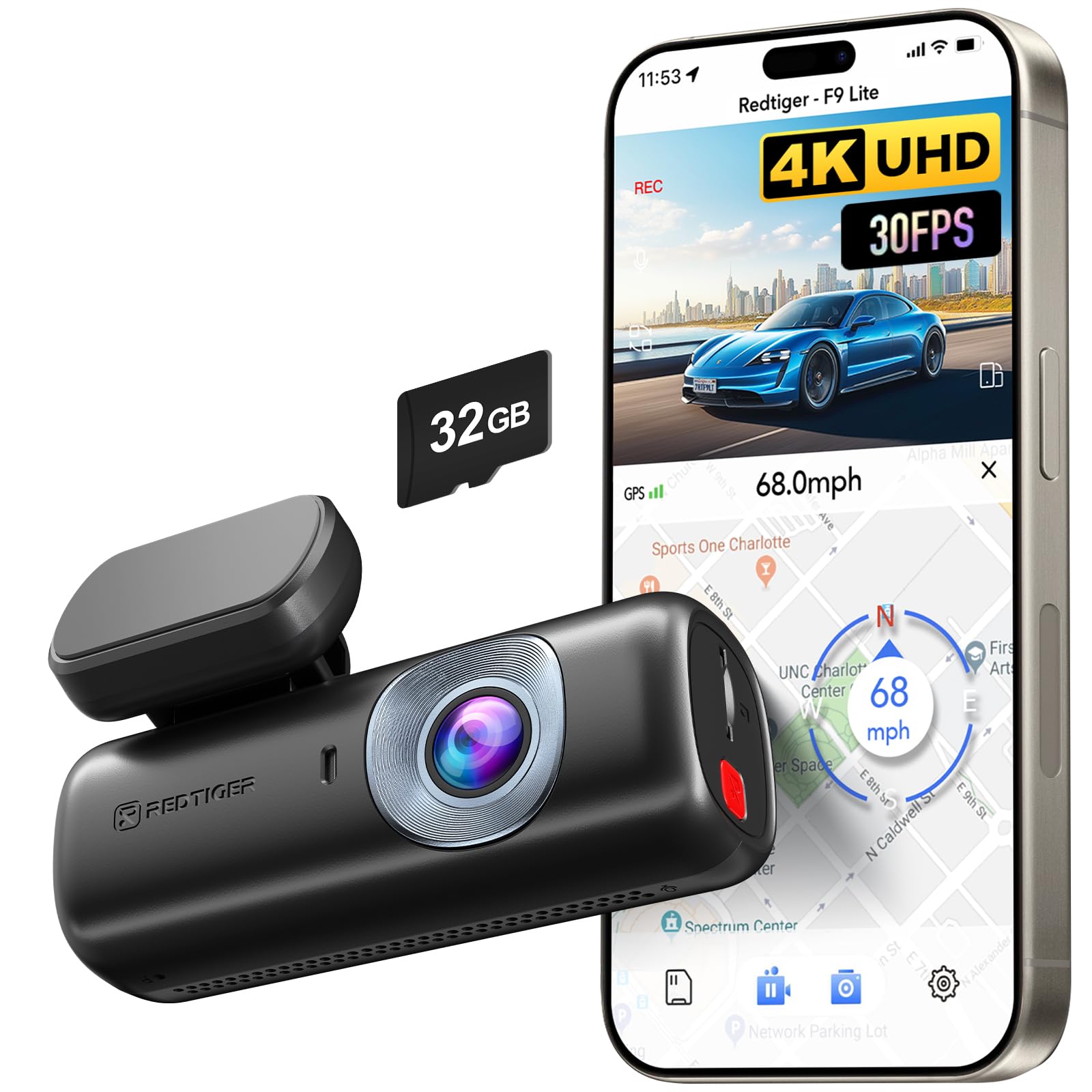 REDTIGER 4K Dash Cam Front, ADAS, Built-in WiFi GPS, Mini Hidden Dash Camera for Cars with G Sensor, 24H Parking Monitor, Free 32GB Memory Card, APP C
