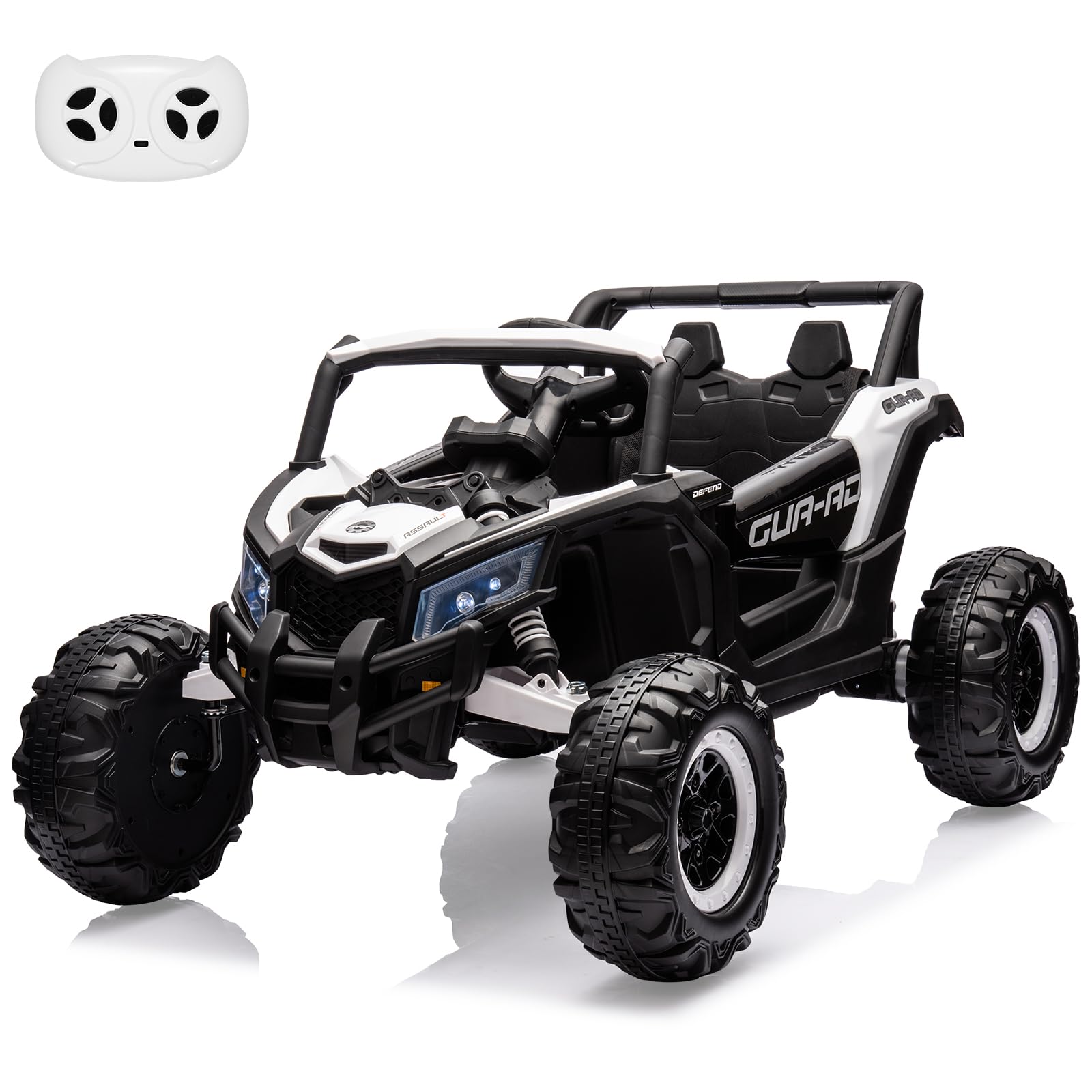 Garvee 24V Ride-On UTV, 200W Motor, Remote Control, Spring Suspension, Music, LED Lights, Electric Car for Boys Girls, Outdoor Adventure Toy White