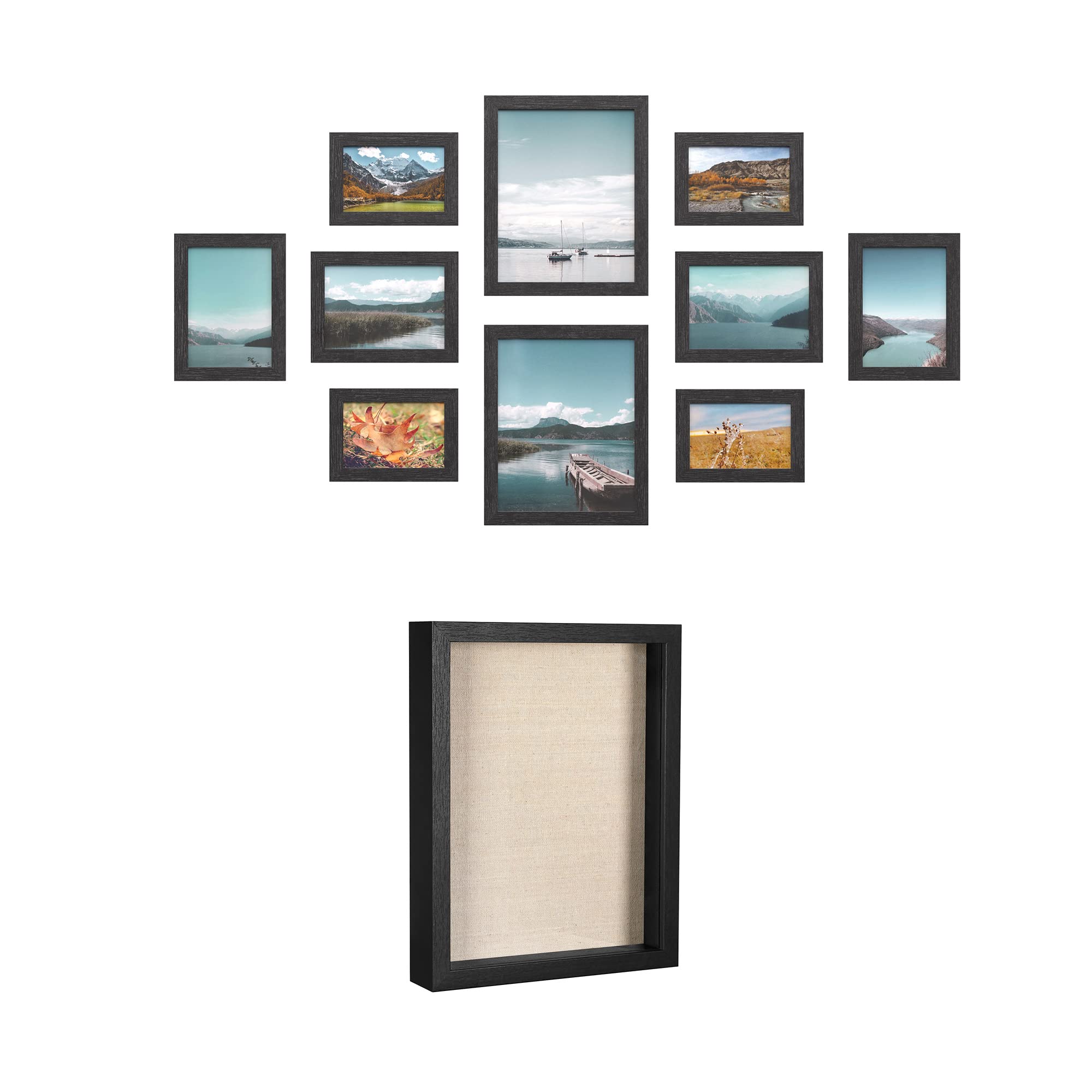 SONGMICS Different Sizes Picture Frames Bundle with 10-Pack Photo Frames and 1-Pack Shadow Box