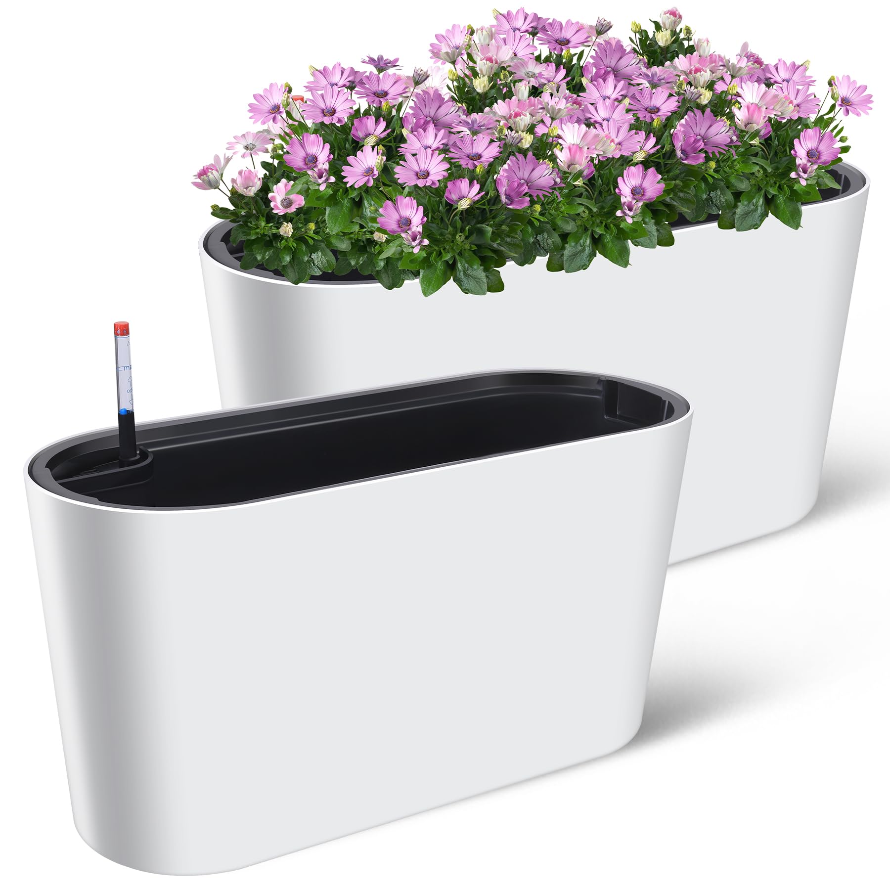 Garvee Tall Oval Planter for Patio-Porch, Durable Plastic, All-Weather, Removable Insert, Modern Design, White