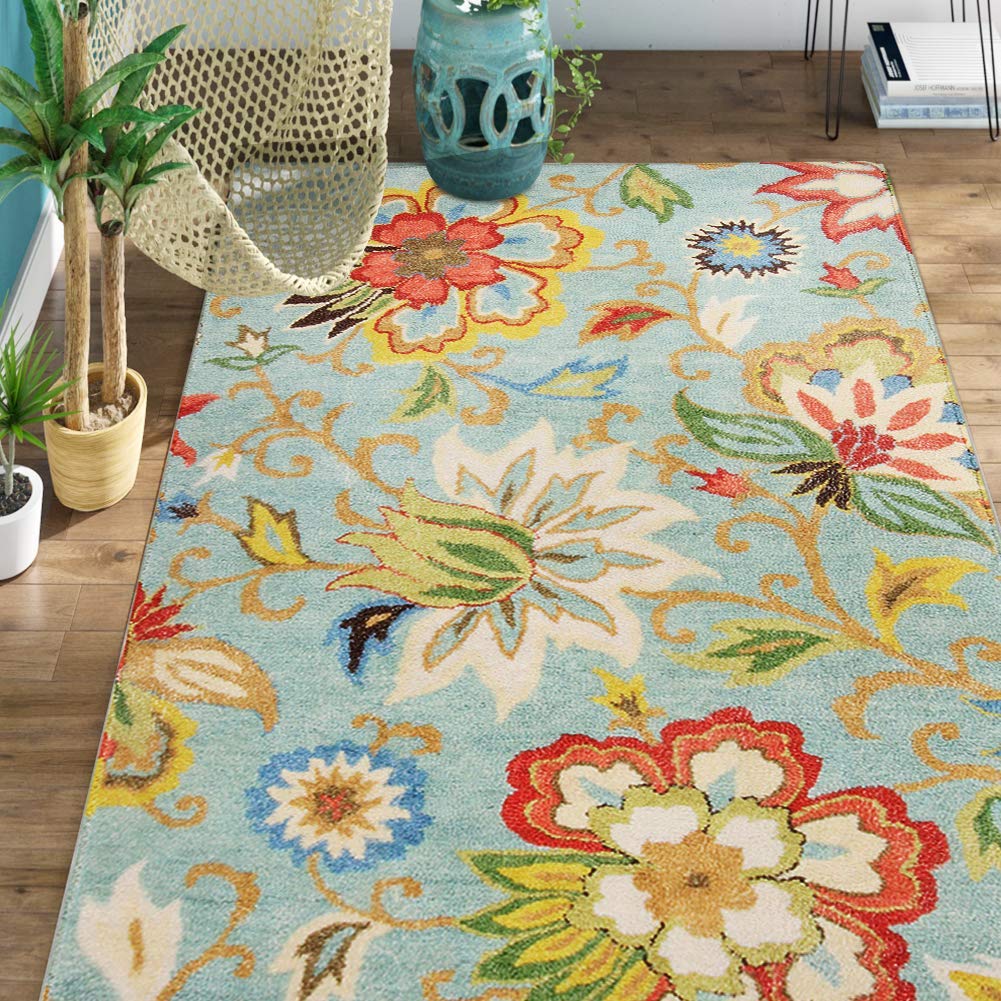 Lahome Collection Modern Floral Area Rug - 3'x5' Washable Rug Non-Slip Colorful Vintage Accent Distressed Throw Rugs Floor Carpet for Living Room Bedr