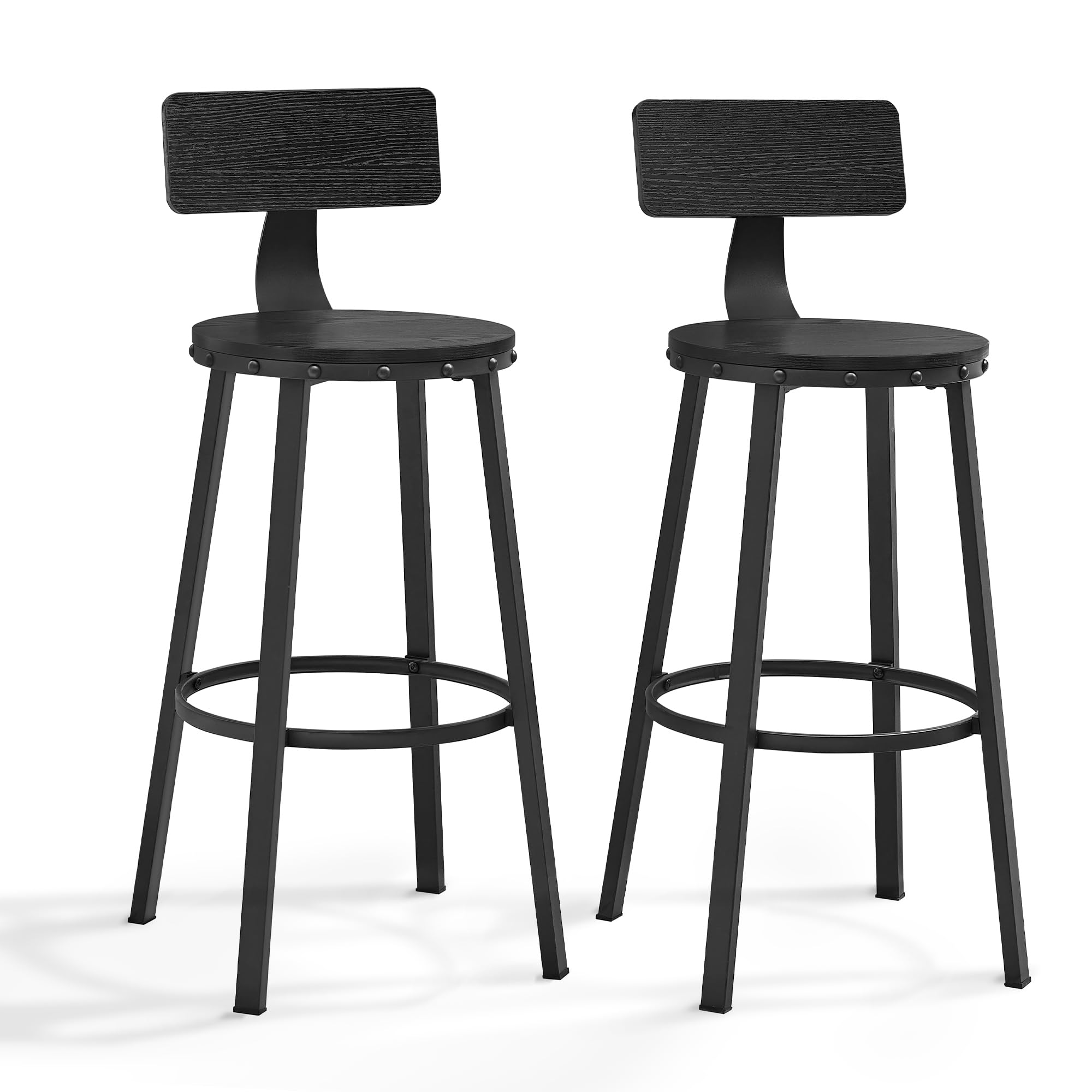 VASAGLE Bar Stools Set of 2, Bar Height Stools, 28.9 Inches Counter Barstools Chairs with Back for Dining Kitchen Island, Steel Frame, Industrial Styl