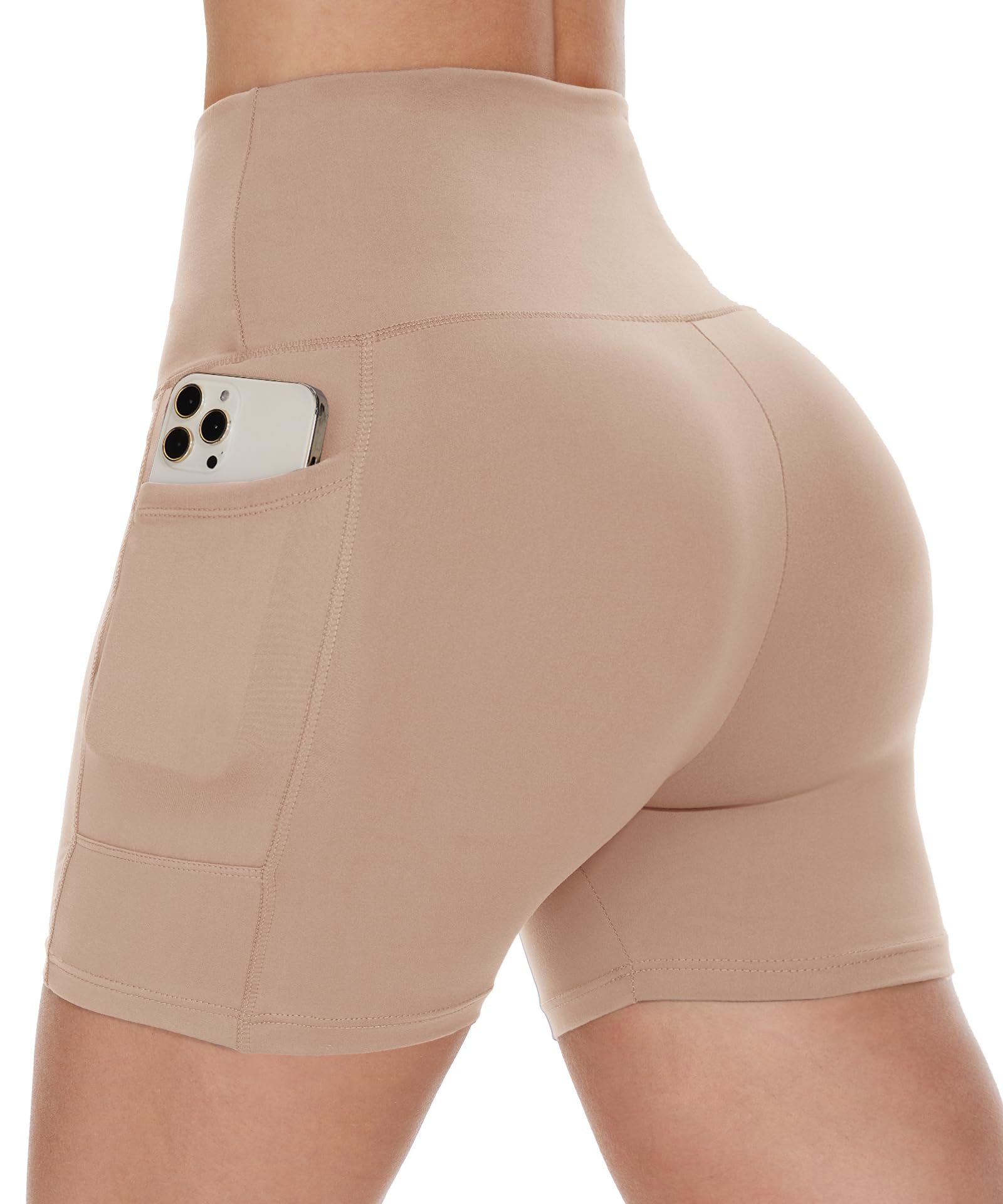CAMPSNAIL Biker Shorts Women with Pockets - 3"-5"-8" High Waisted Workout Spandex Tummy Control Gym Running Yoga Shorts 5 IN XX-Large Nude