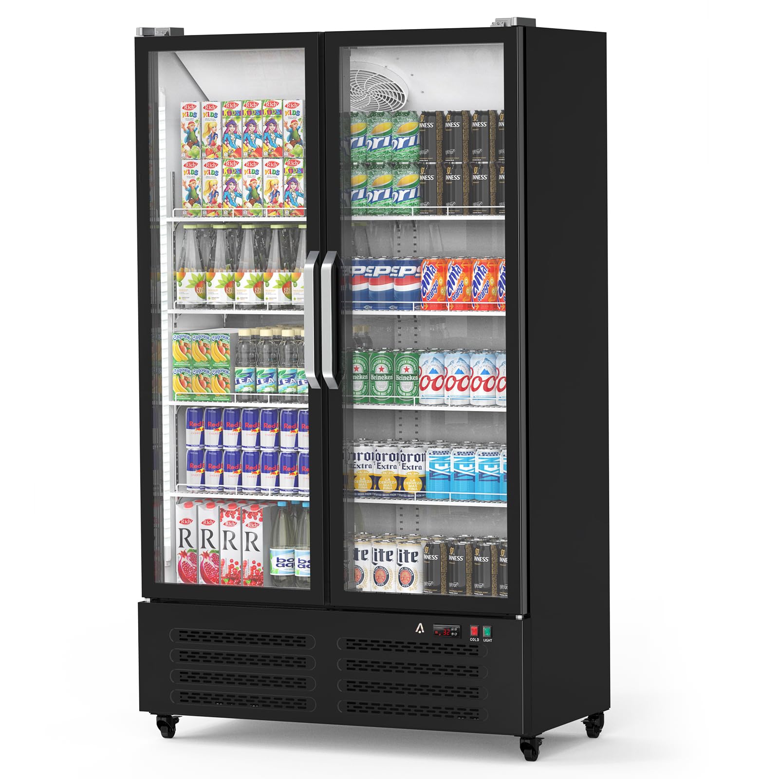 Garvee Commercial Refrigerator, 2 Door Display Fridge Merchandiser Upright Beverage Cooler, Double Glass Door Fridge with Adjustable Shelves & Drink O