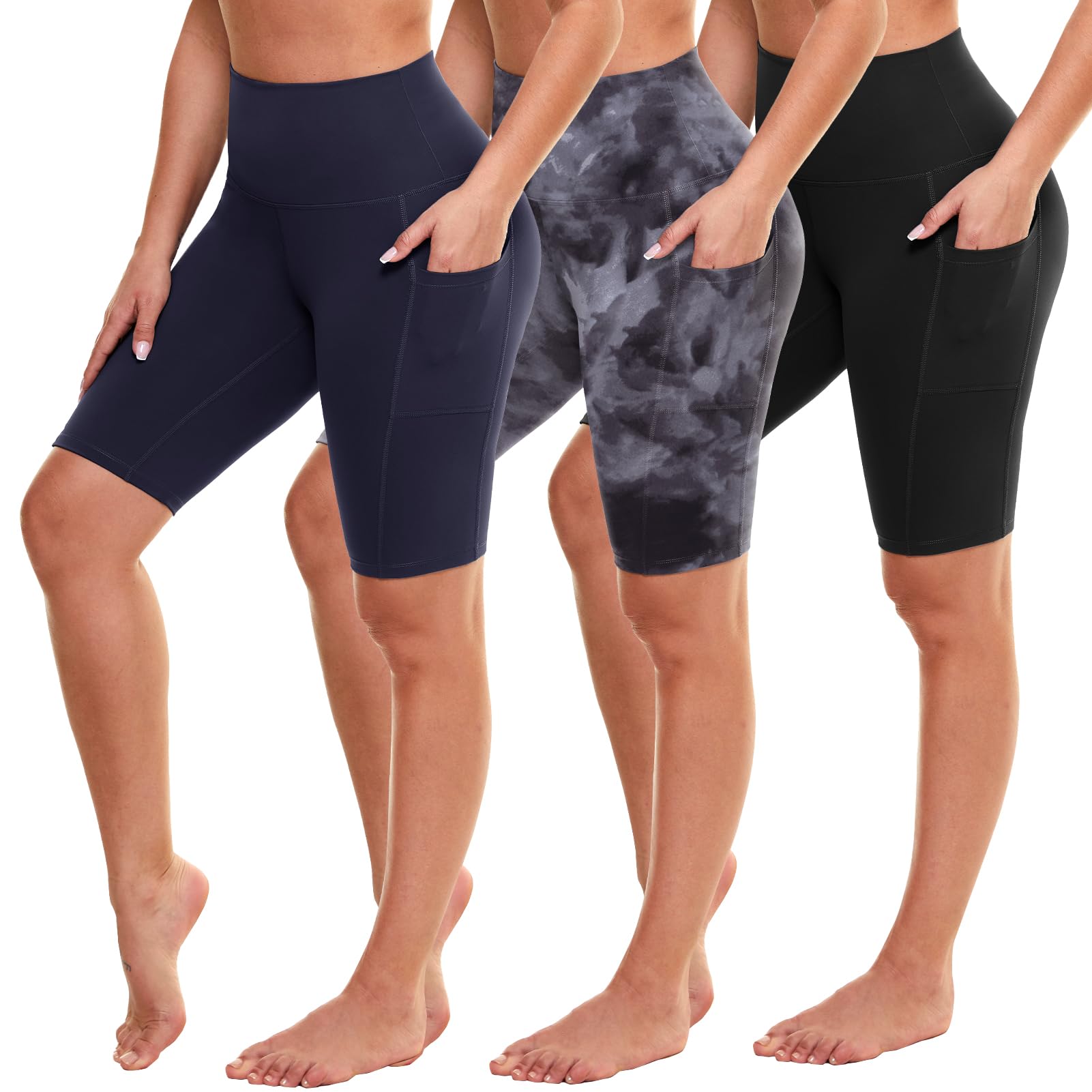 GAYHAY Biker Shorts for Women with Pockets - 8"-5"-3" Booty High Waisted Black Spandex Volleyball Short for Workout Yoga 8 IN XX-Large Black-Black Tie