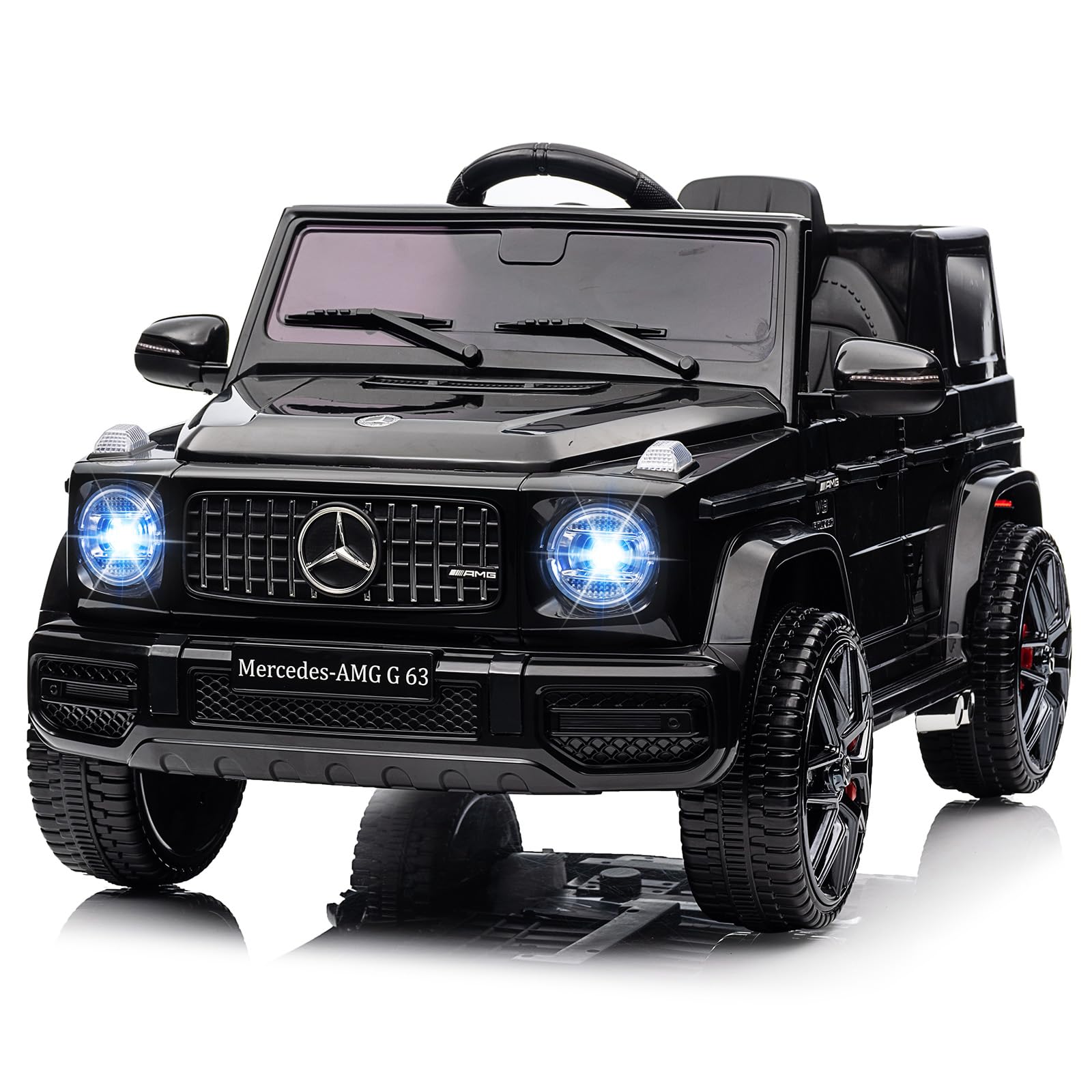 Garvee 12V Mercedes-Benz G63 Ride-On: Remote Control, Suspension, Soft Start, LED, Bluetooth, Music, 2x25W Motors - Black