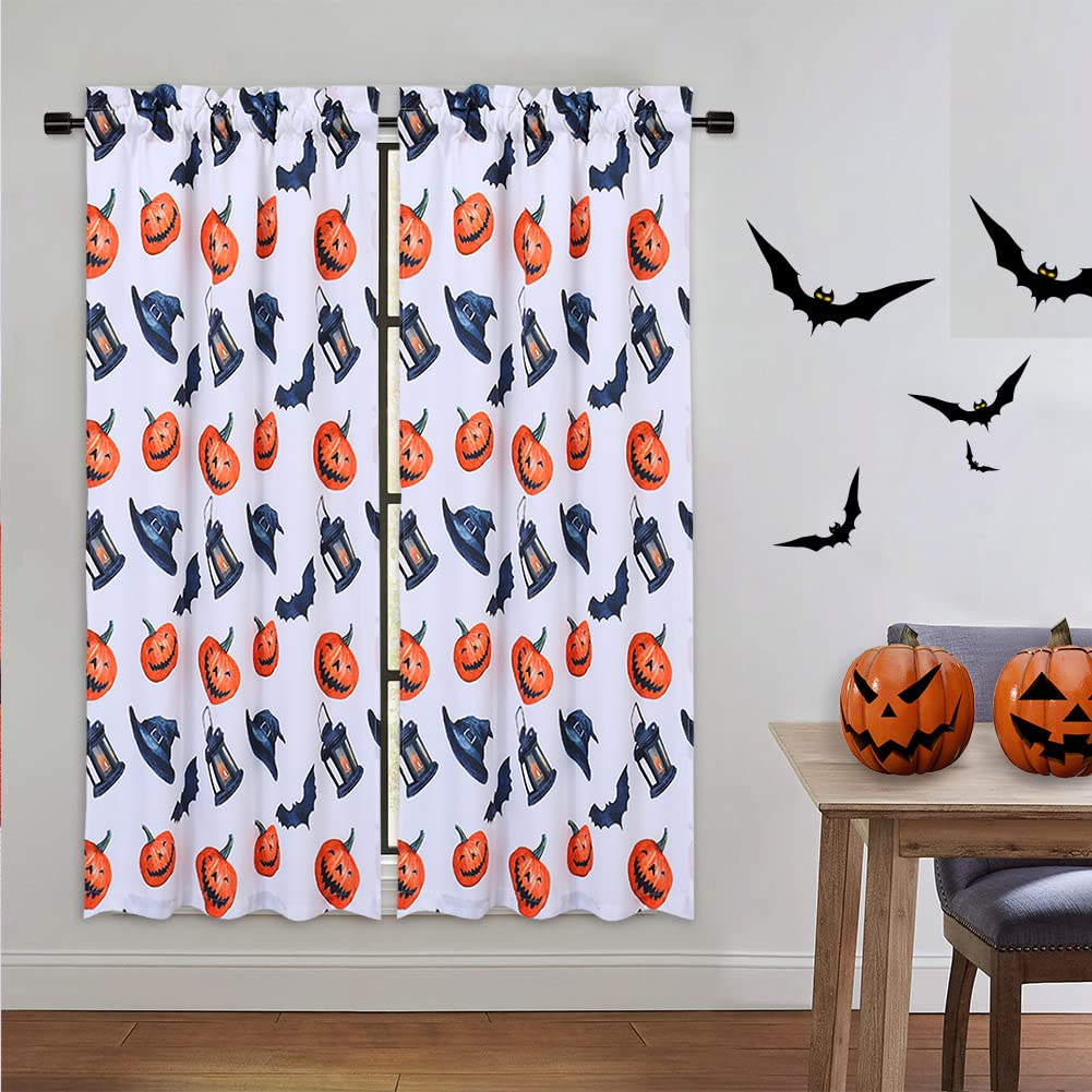 Garvee Pumpkin Curtains Halloween Window Curtains Textured Printed Rod Pocket Farmhouse Bathroom Living Room Bedroom Window Curtains, 27" W x 45" L, 2