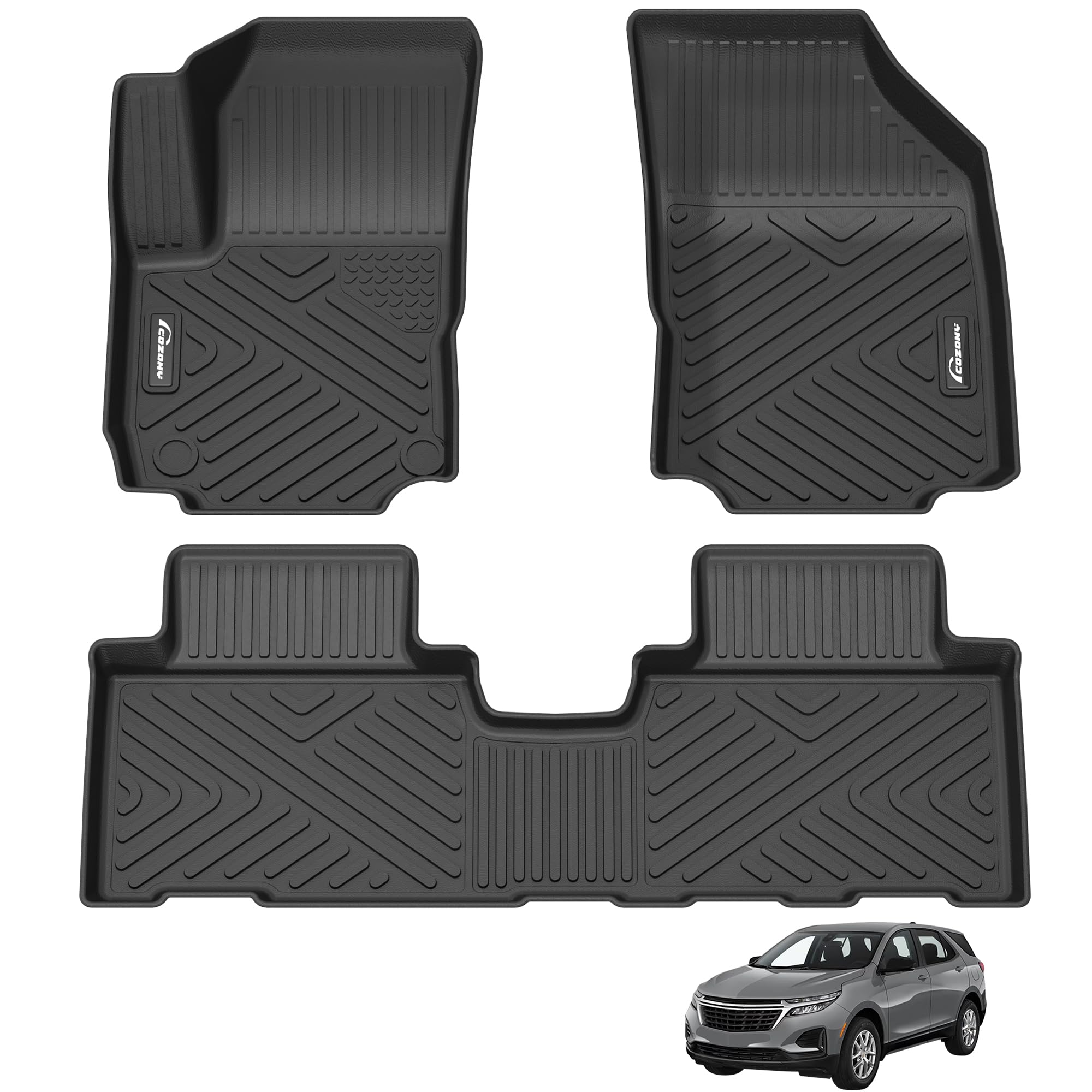 Garvee Custom Fit Floor Mats Compatible with 2018-2024 Chevrolet Equinox, Black TPE All-Weather Car Floor Liners, Front & Rear Row Set