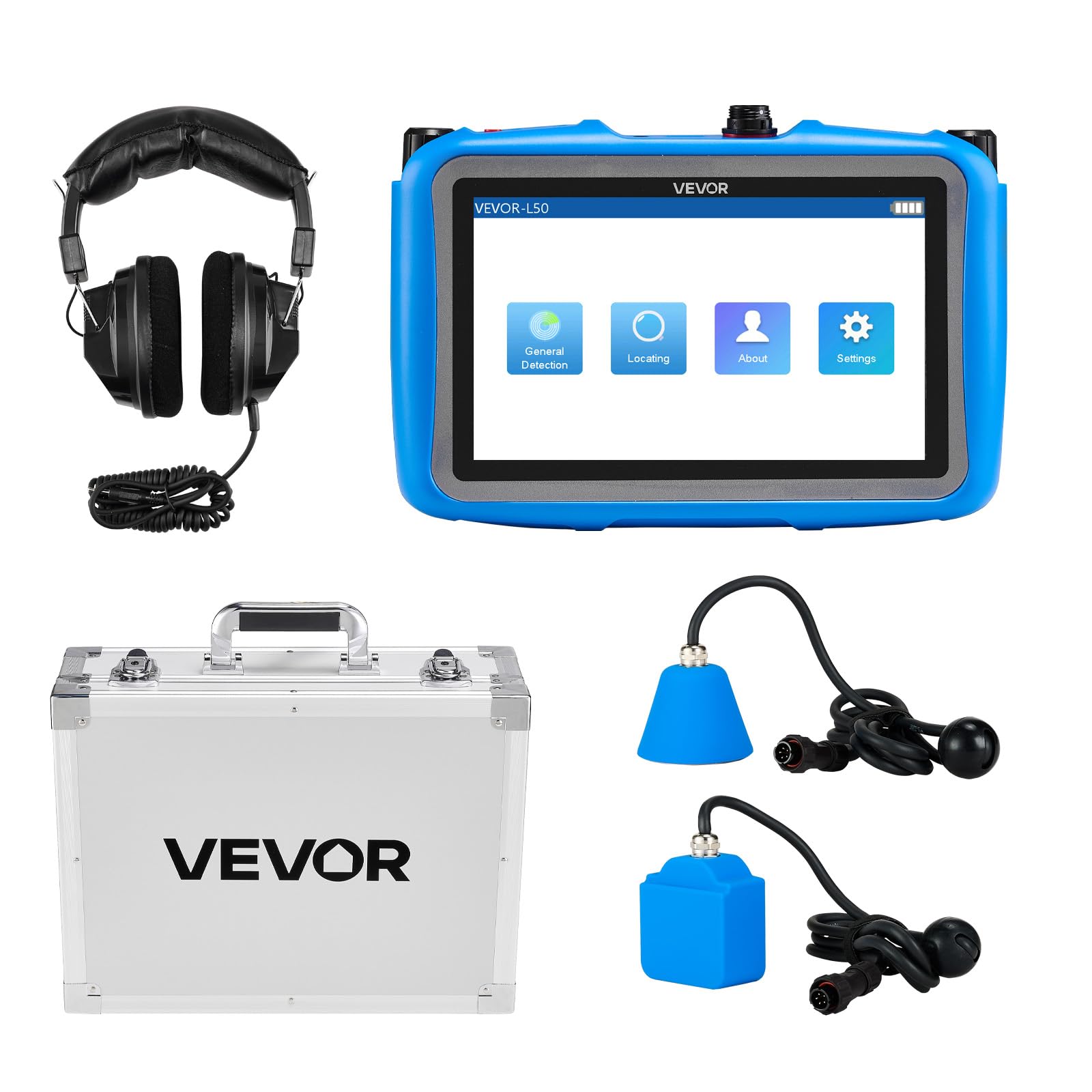VEVOR Pipe Water Leak Detector for Indoors, 1Hz-10000Hz, 7" Touchscreen Plumbing Water Leakage Detection Locator with Horizontal & Vertical Sensors, H