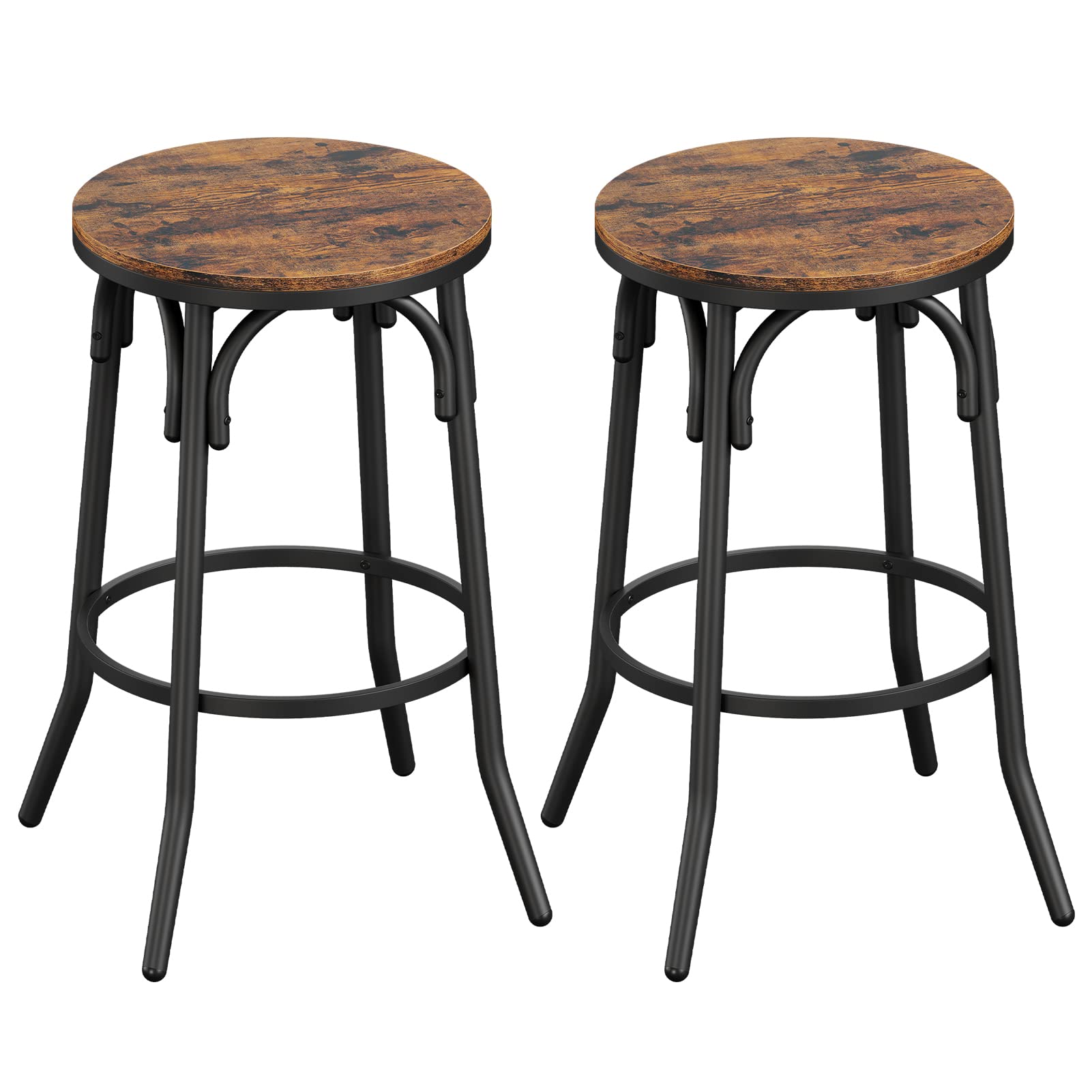 Garvee Bar Stools, Set of 2 Stools with Footrest, Industrial, Easy Assembly, Sturdy Steel Frame, Tall Bar Stools, Bar Height Stools for Dining Room Ki