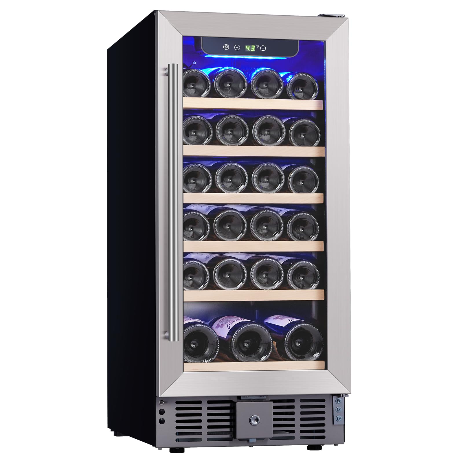 Garvee 30 Bottles Wine Fridge, Wine Cooler Refrigerator with 40～60°F Digital Temperature Control Compressor and Safety Lock, All Wood Removable Shelve