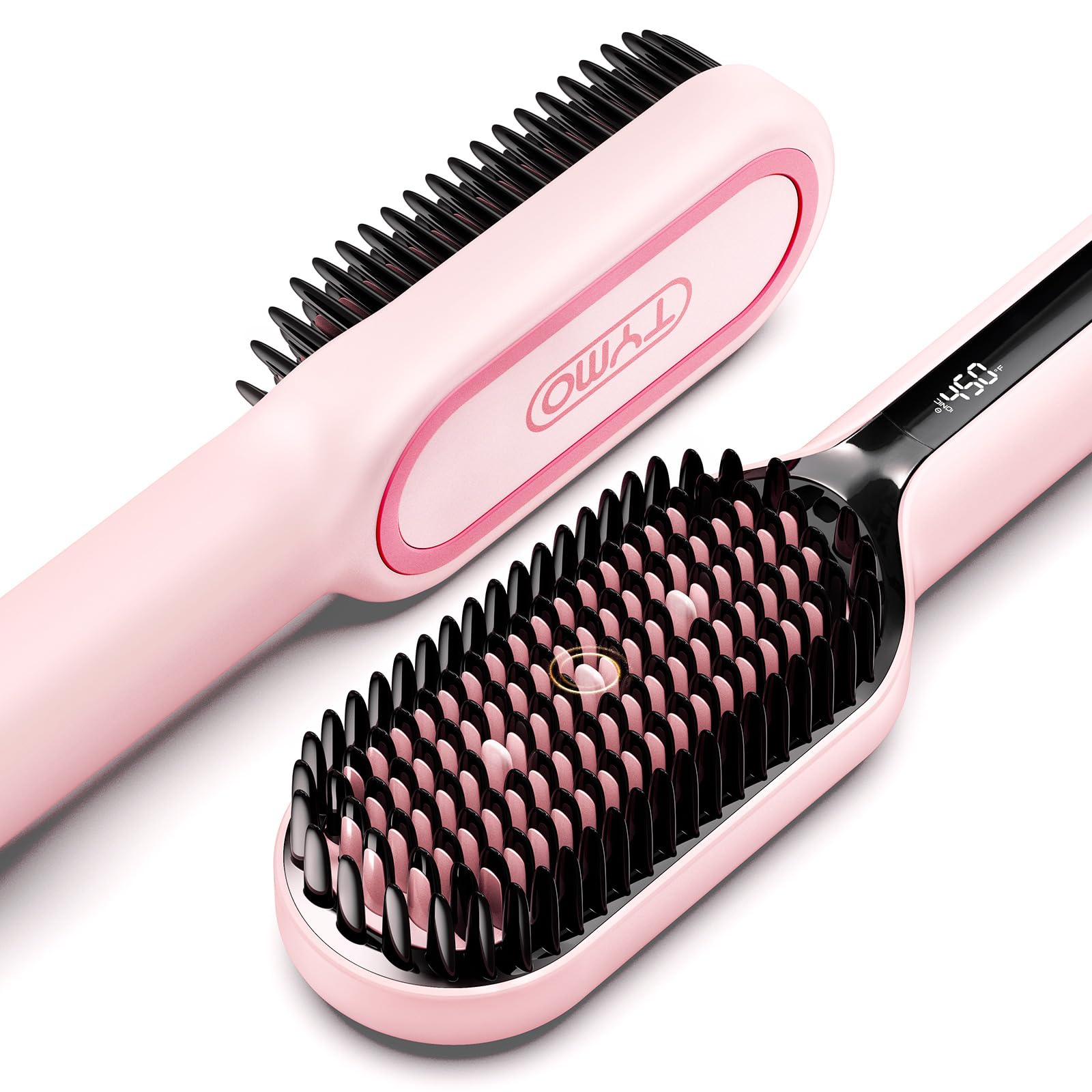 TYMO Hair Straightener Brush - Upgraded Ionic Plus Straightening Brush with Dense Bristles, 16 Temps, Dual Voltage | Ceramic Hot Comb for Women | Flat