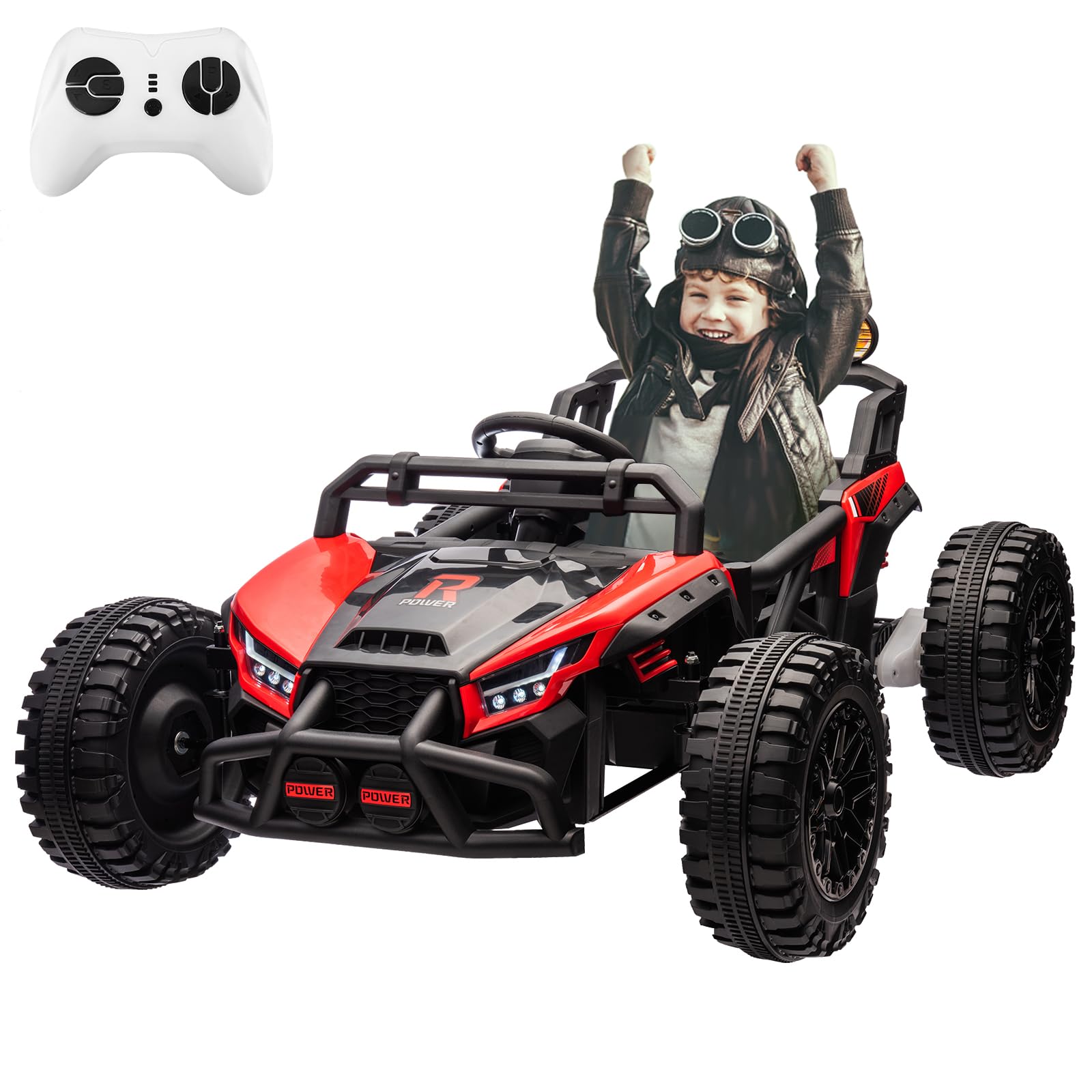 Garvee 24V Electric UTV,Ride On Toys for Big Kids,2x130W Powerful Electric Car with Remote Control， 4 Shock Absorbers，LED Lights,Music for Boys and Gi