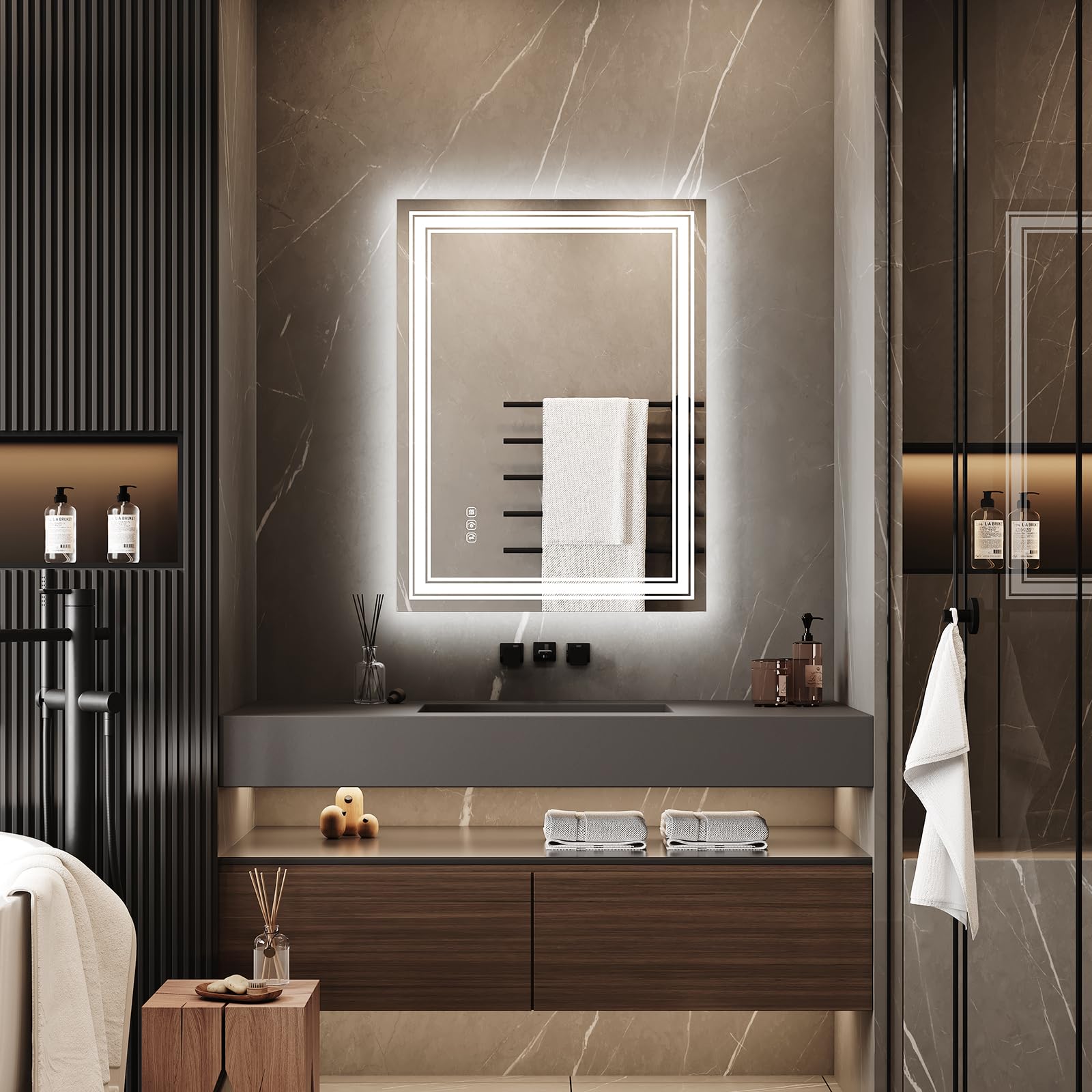 Garvee 24x32 LED Bathroom Mirror with Anti-Fog, Dimmable, Dual Light Source, Memory, Explosion-Proof, Wall-Mounted, Ideal for Makeup and Shaving