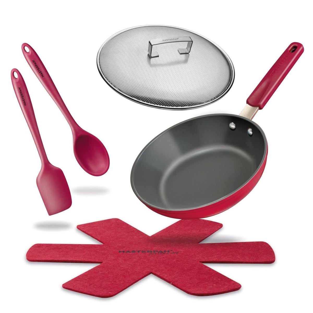 Ceramic Nonstick Stovetop Oven Frypan & Skillet with Lid & Utensils by MASTERPAN® - Beet