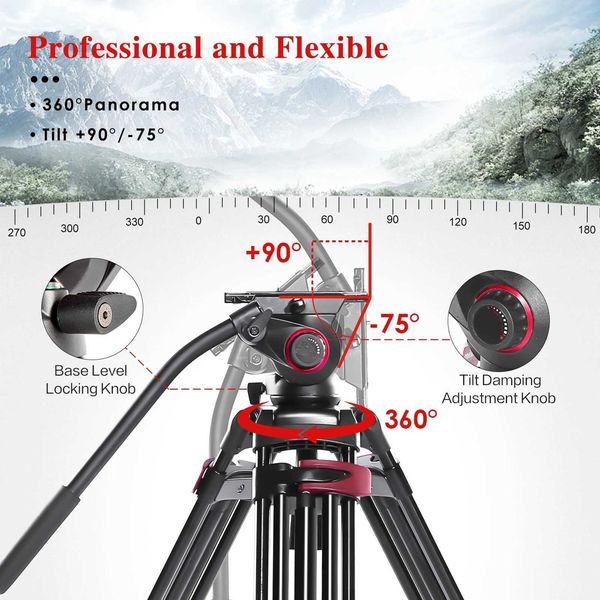 Tripods Miliboo video heavy-duty fluid head professional camera tripod ground extender maximum load 33LB MTT609A