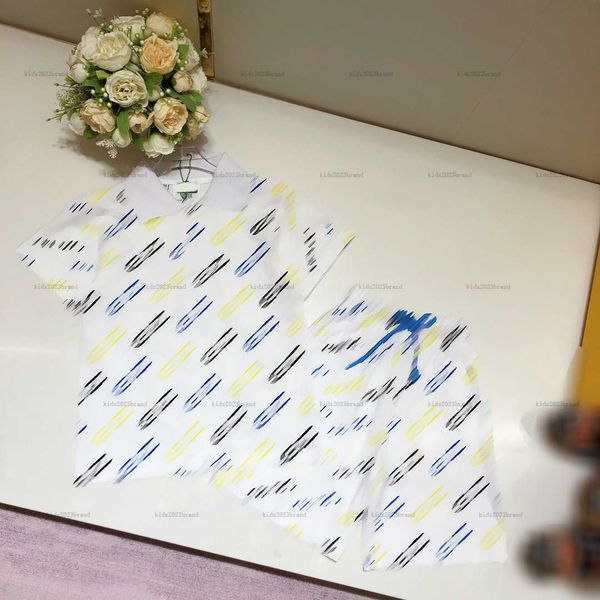 New designer baby clothes kids Tracksuits summer suit Size 100-150 Oblique letter printed polo collar and tie up shorts