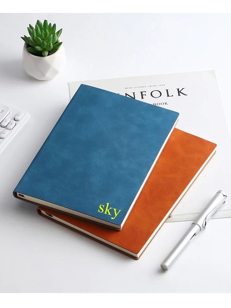 Custom Initials Letters A5-A6 Notebook Horizontal Line And Thick Notepad Business Diary Record Book Soft PU Leather Notebook 241219