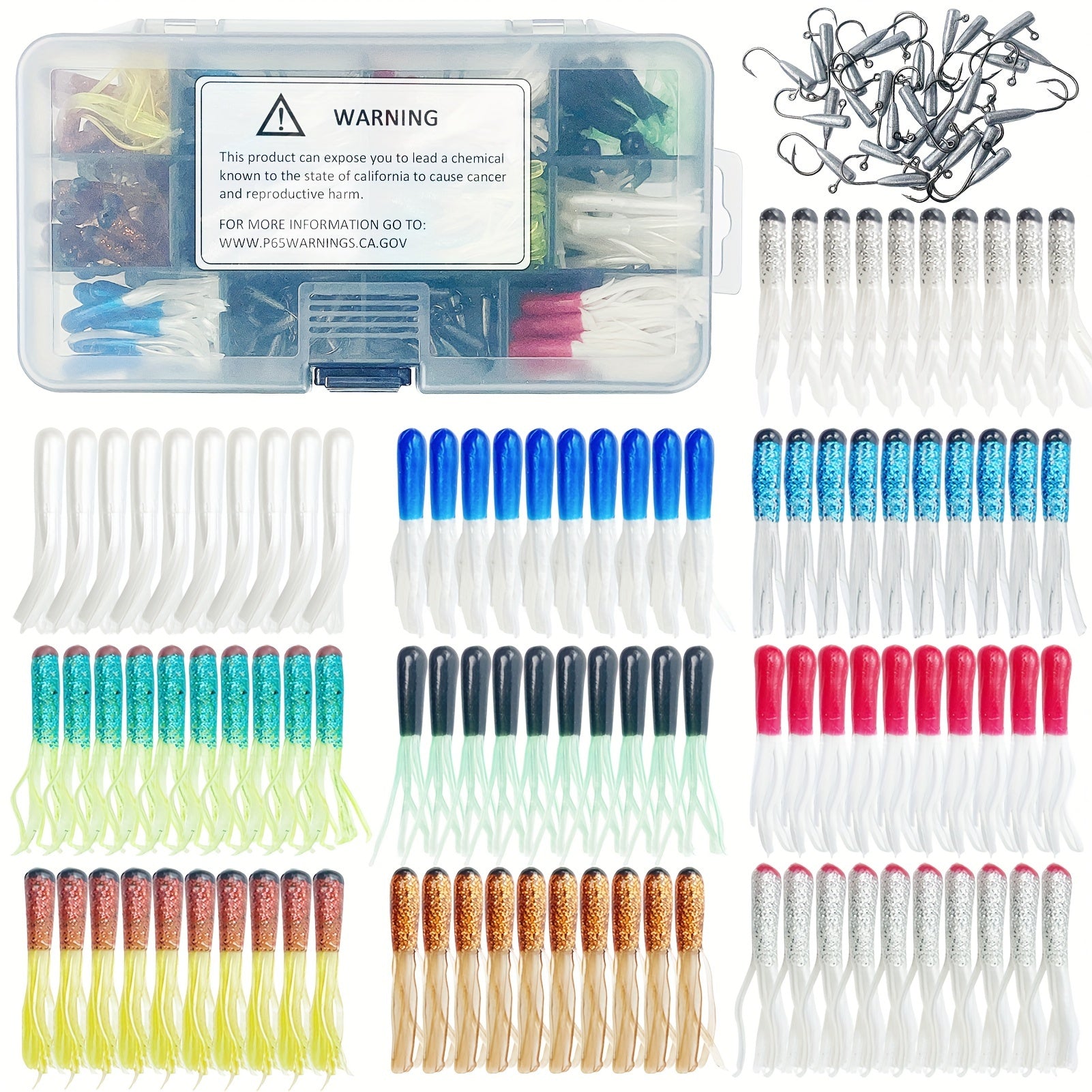 TEMU Tube Jig Heads With Swimbaits Kit Pre-rigged Tubes Lure Soft Lures Bait Hooks Crappie Jigs Crappie Lures Tackle For Bass Trout Freshwater