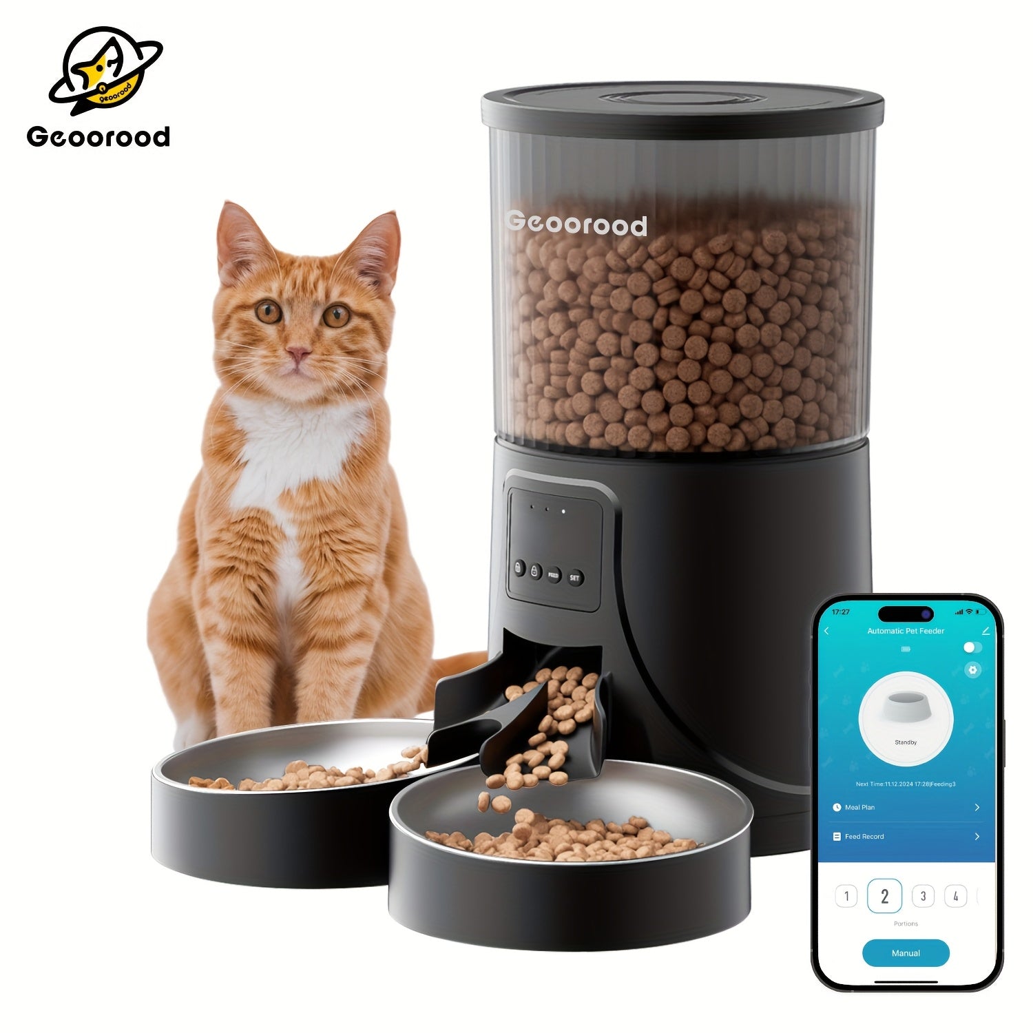 TEMU Automatic Feeding Device For 2 Cats, Wifi Cat Food Dispenser With App For Remote Feeding, Timed Automatic Feeding Device For Dogs, Dual Tray Pet