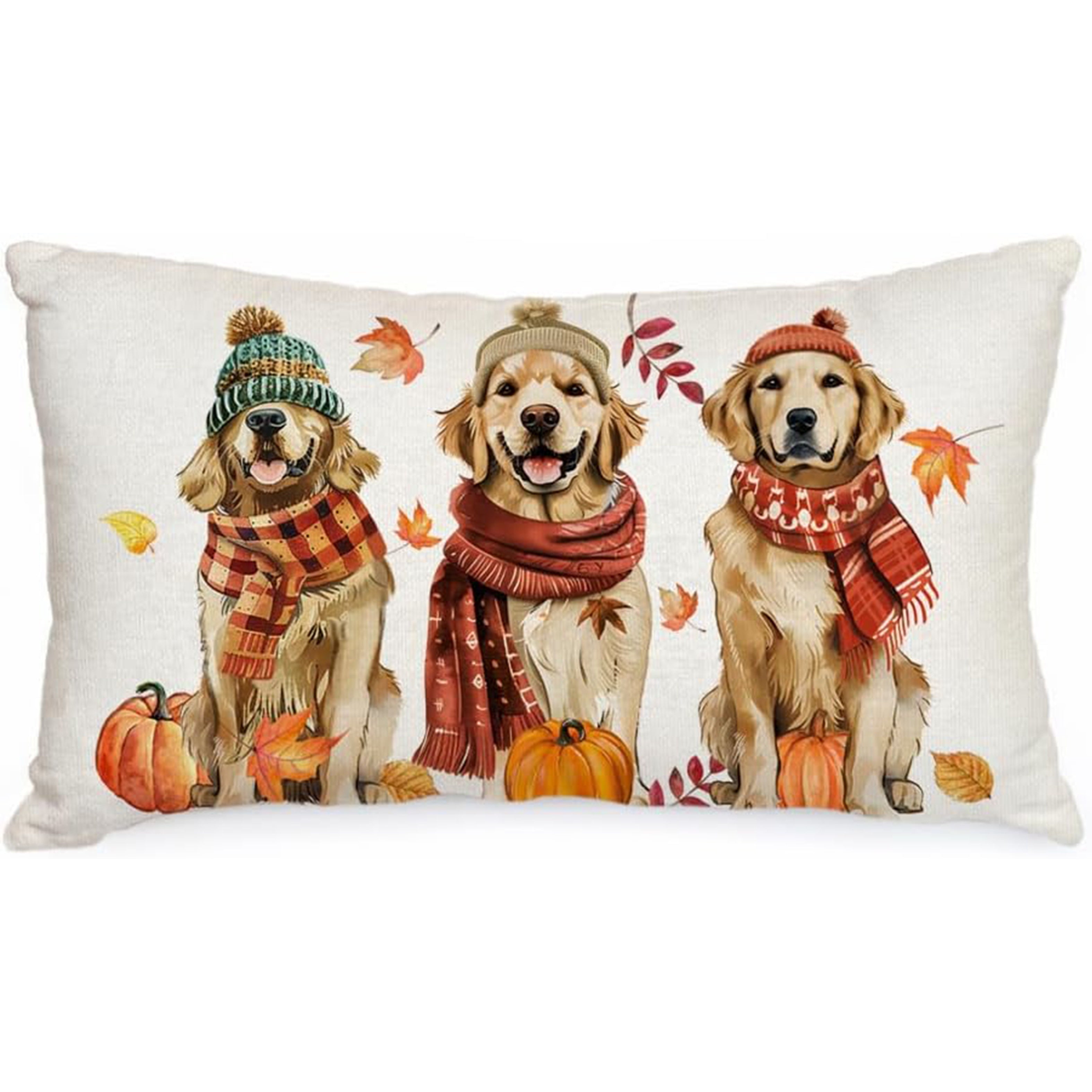 TEMU 1pc, Linen Fall Pillow Cover Dogs Pumpkins Decor Autumn Seasonal Pillowcase Thanksgiving Decorations For Home Sofa Couch12x20inch (single Side,