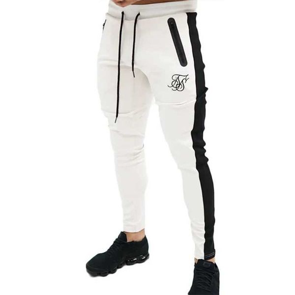 Calça masculina sik seda calças de seda fitness calças magras calças elásticas de primavera calças de exercícios de pista de calça de fundo