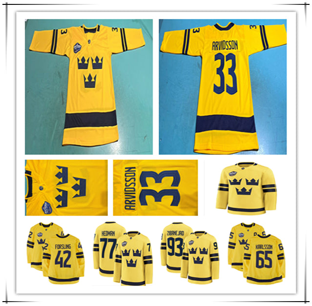 2025 Four 4 Nations Sweden Ice Hockey Jersey Erik Karlsson Joel Eriksson Ek Jesper Bratt William Nylander Mika Zibanejad Gustav Nyquist Henrik Lundq